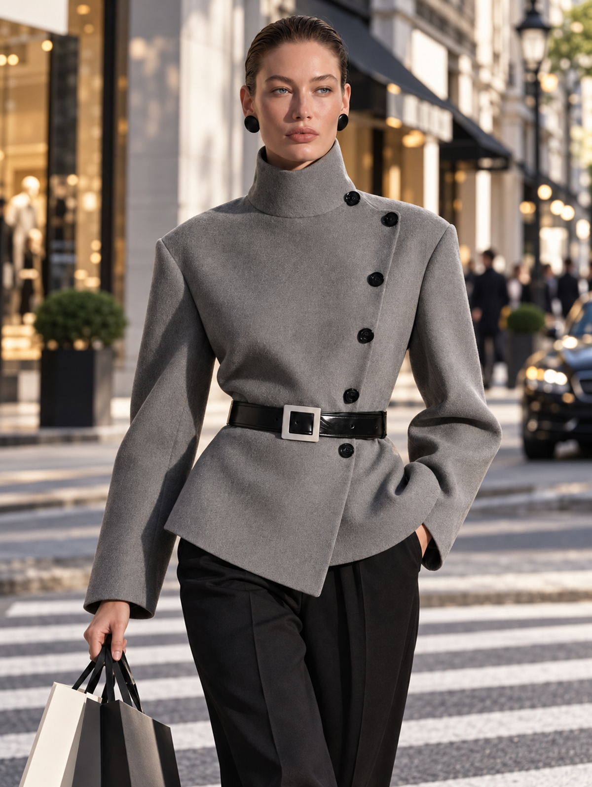 Charcoal Gray Asymmetric Wool Coat