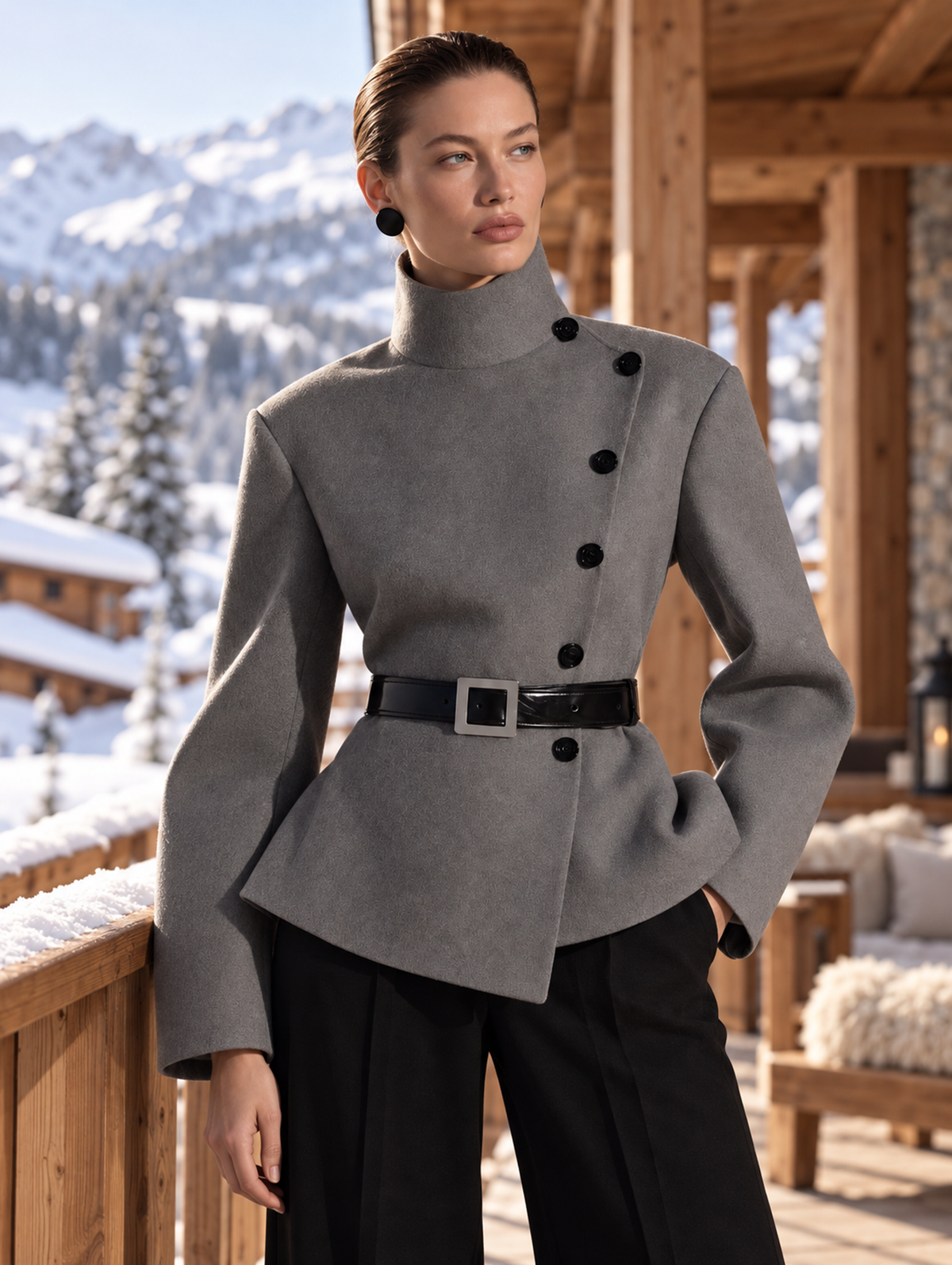 Charcoal Gray Asymmetric Wool Coat