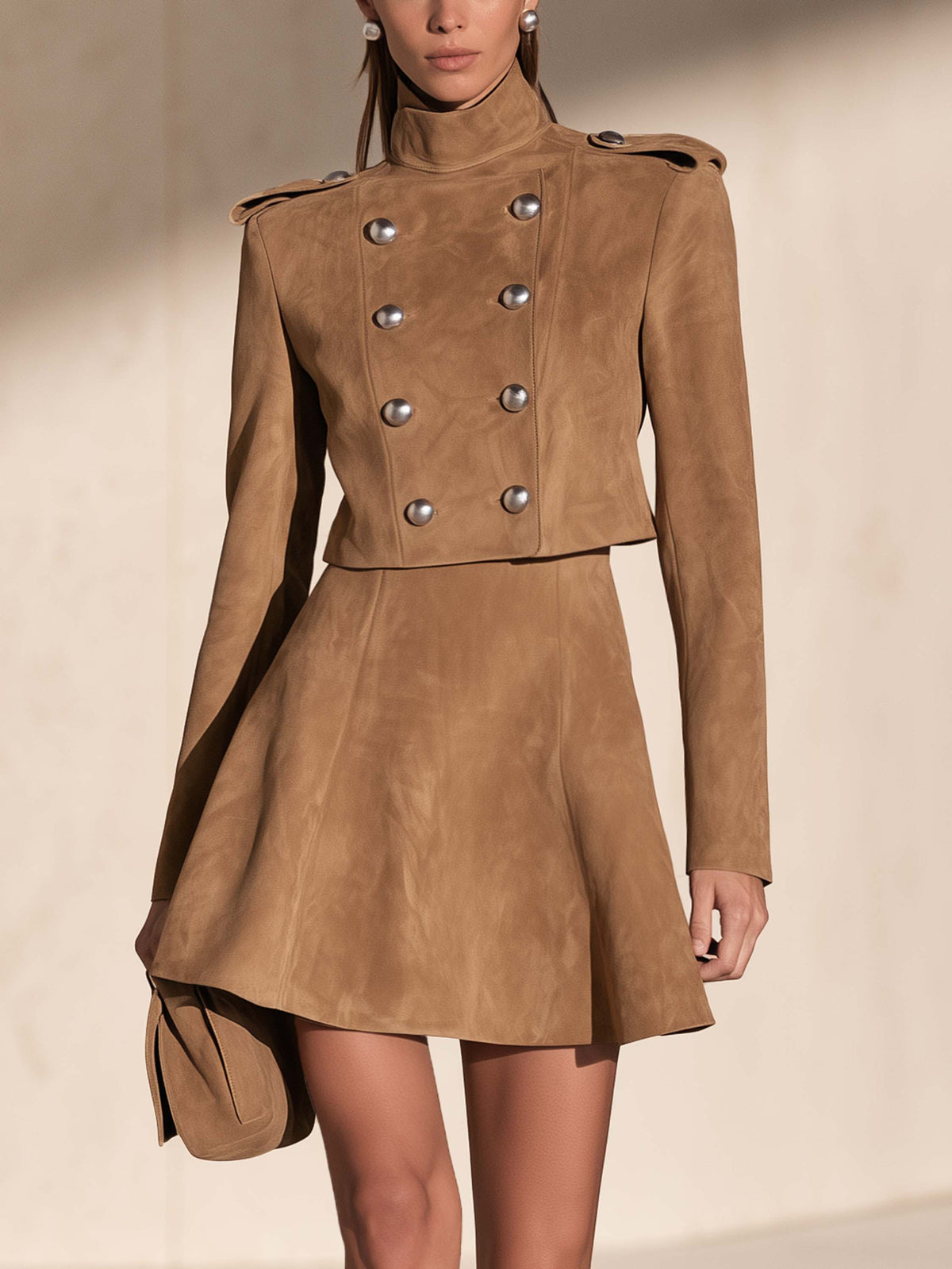 Camel Cropped Top & A-line Skirt Set