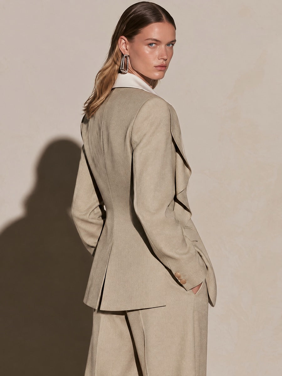 Oat One-Side Ruffle One Button Fitted Blazer