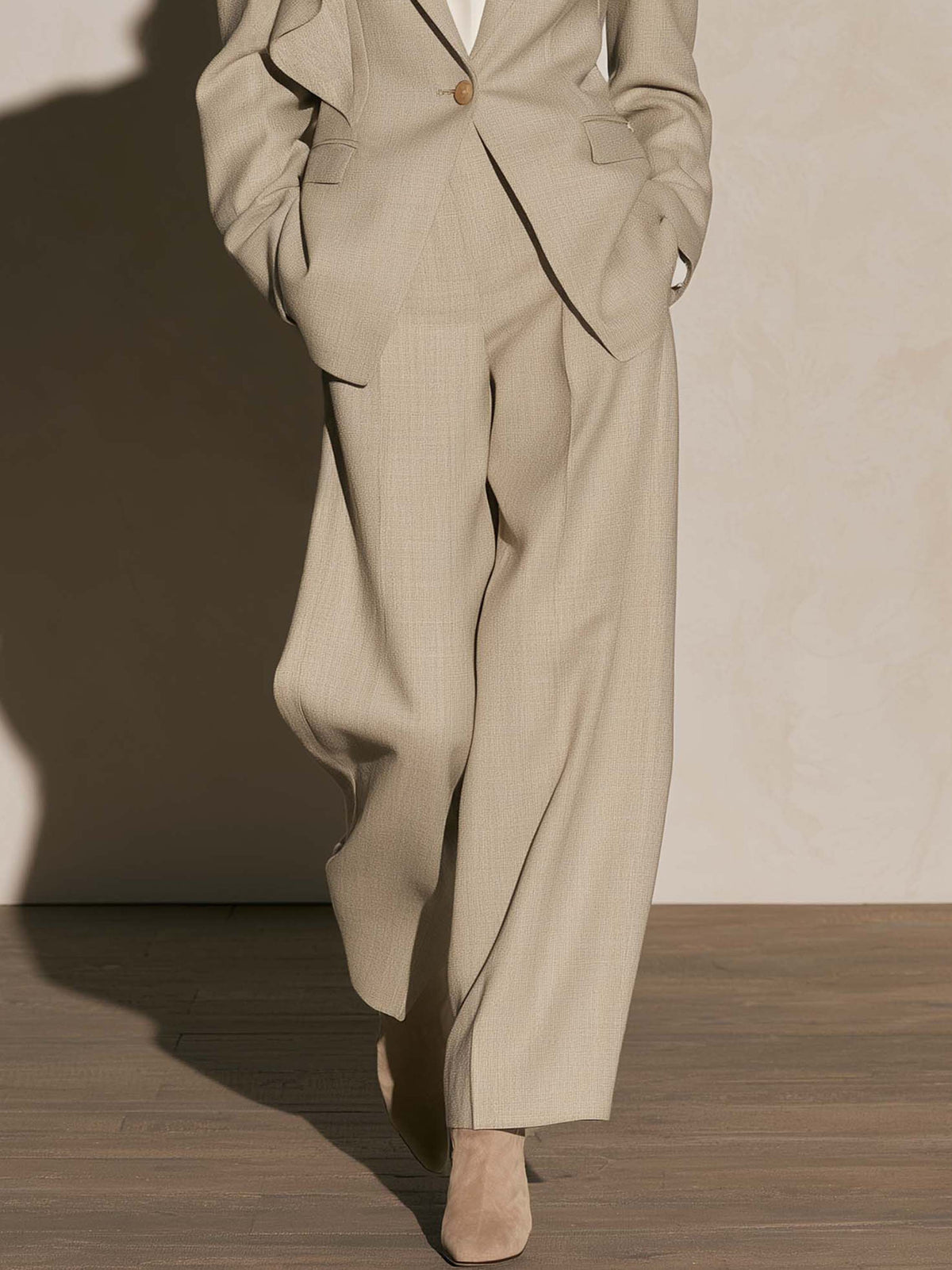 Oat Textured High Waist Wide Leg Suit Pants