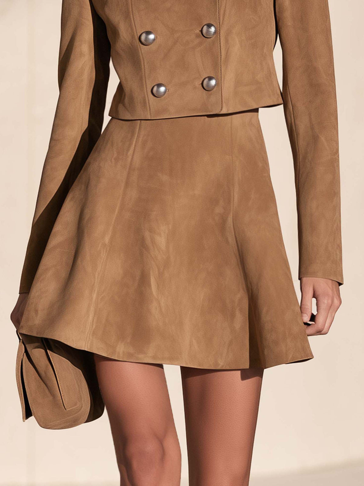 Camel High Waist A-line Mini Skirt