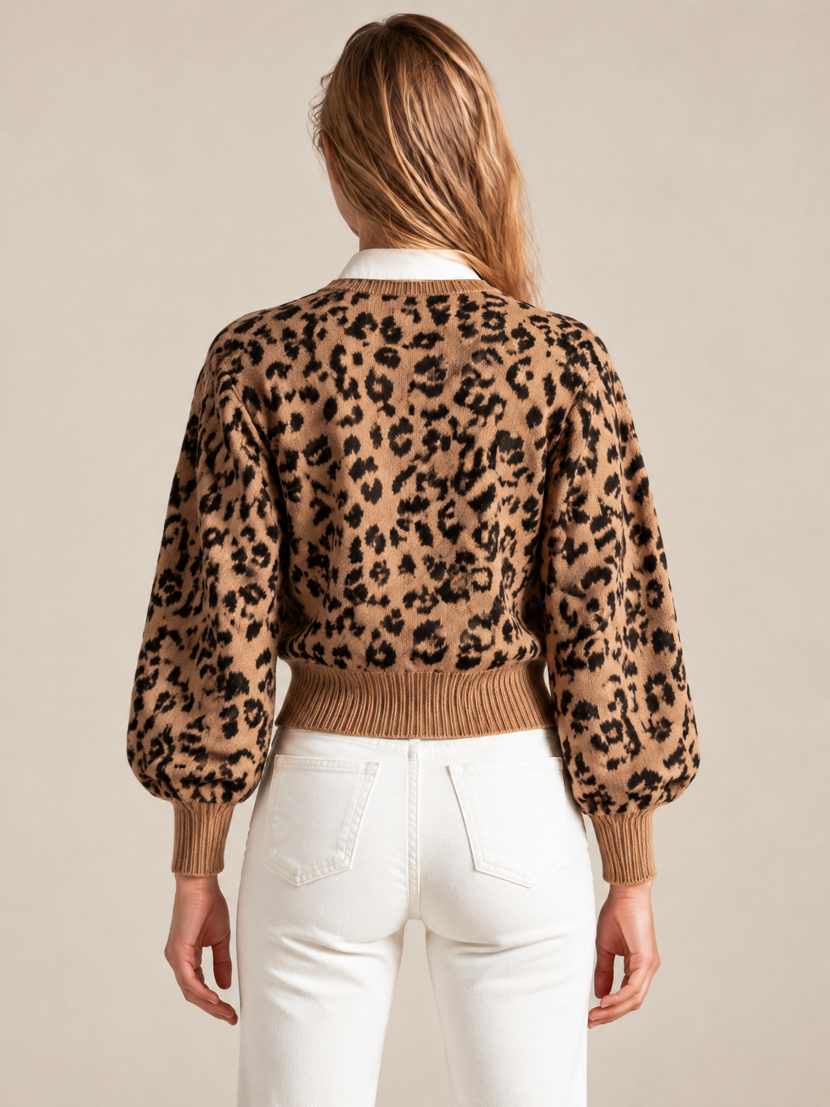 Leopard Print Knit Cardigan With Black Satin Bow Ties