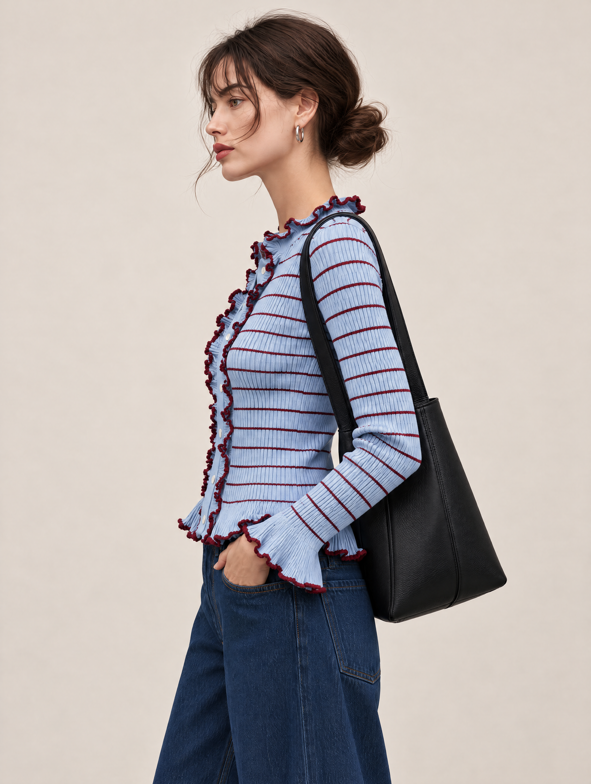 Blue Striped Rib Knit Cardigan