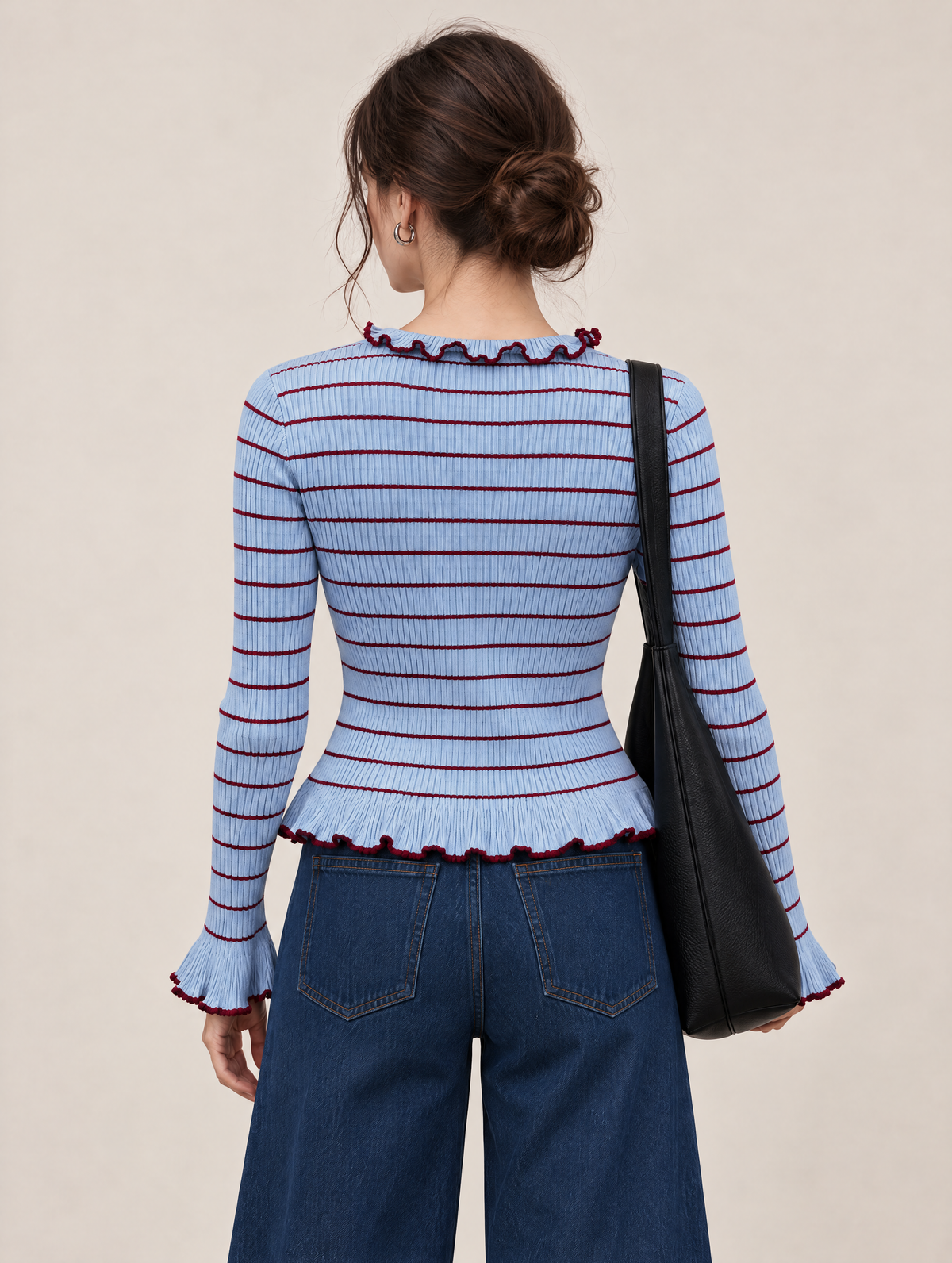 Blue Striped Rib Knit Cardigan