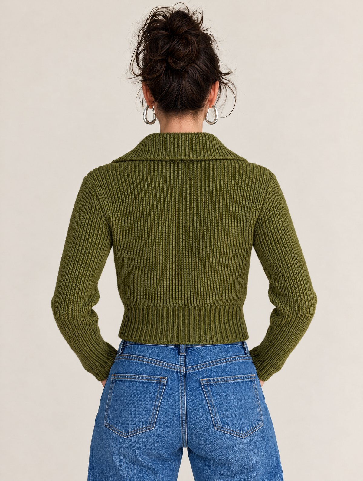 Olive Green Cropped Knit Cardigan