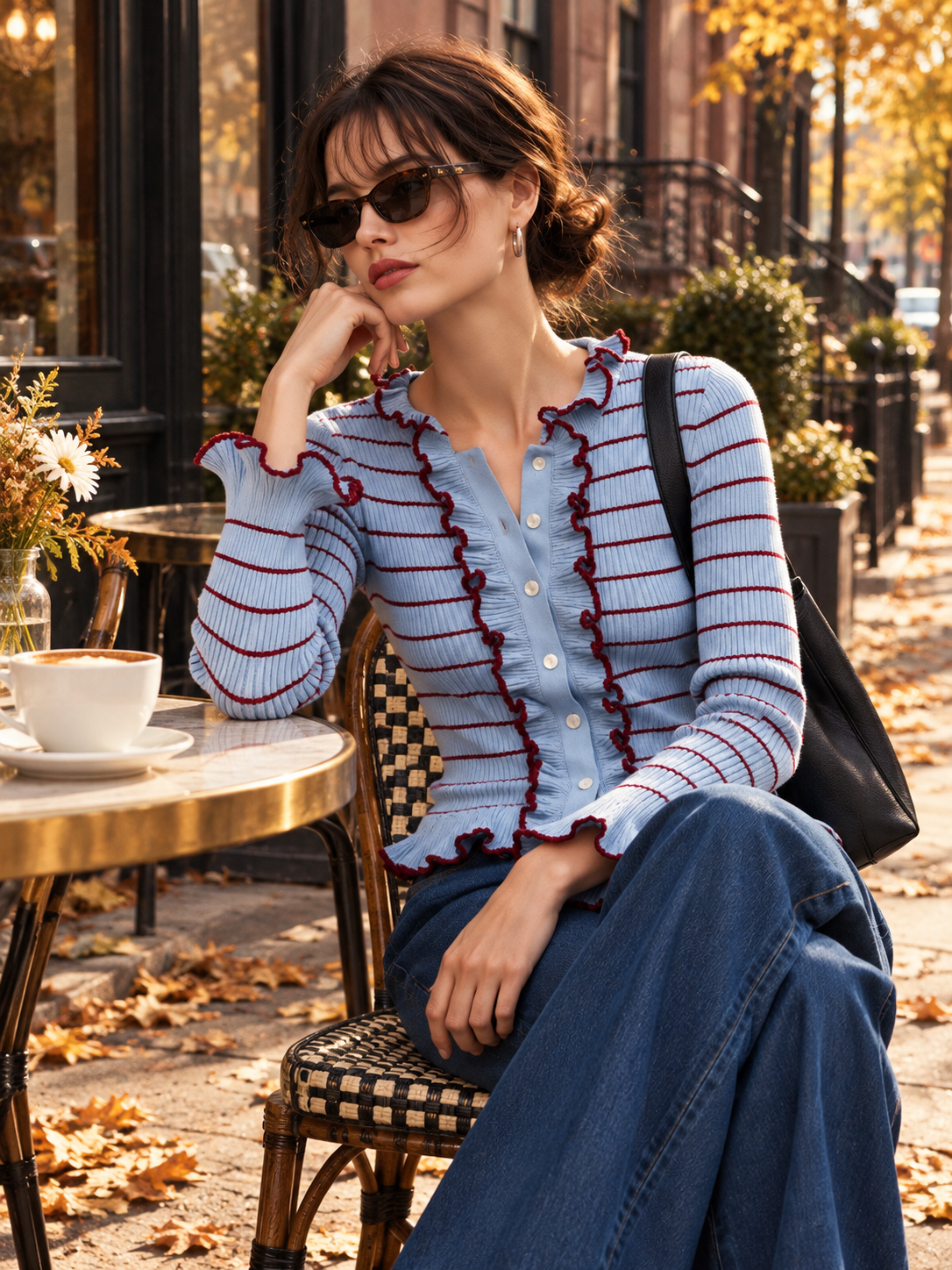 Blue Striped Rib Knit Cardigan