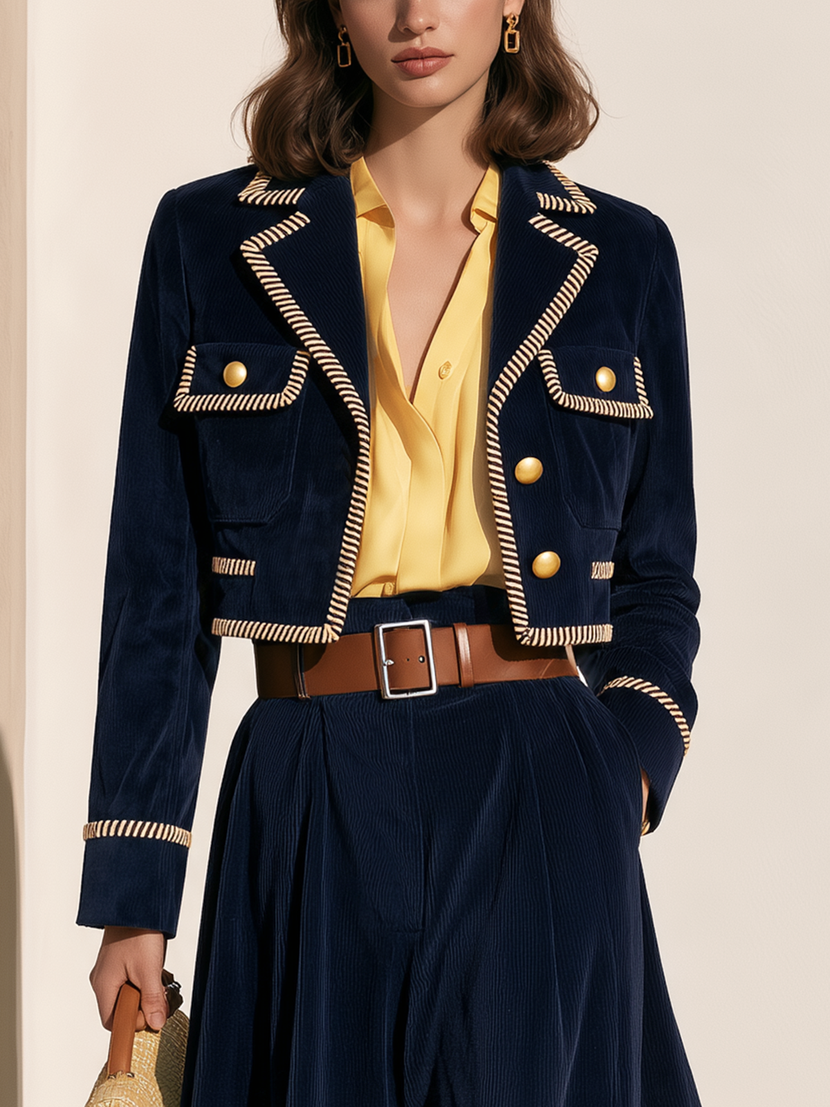 Navy Faux Suede Trimmed Blazer