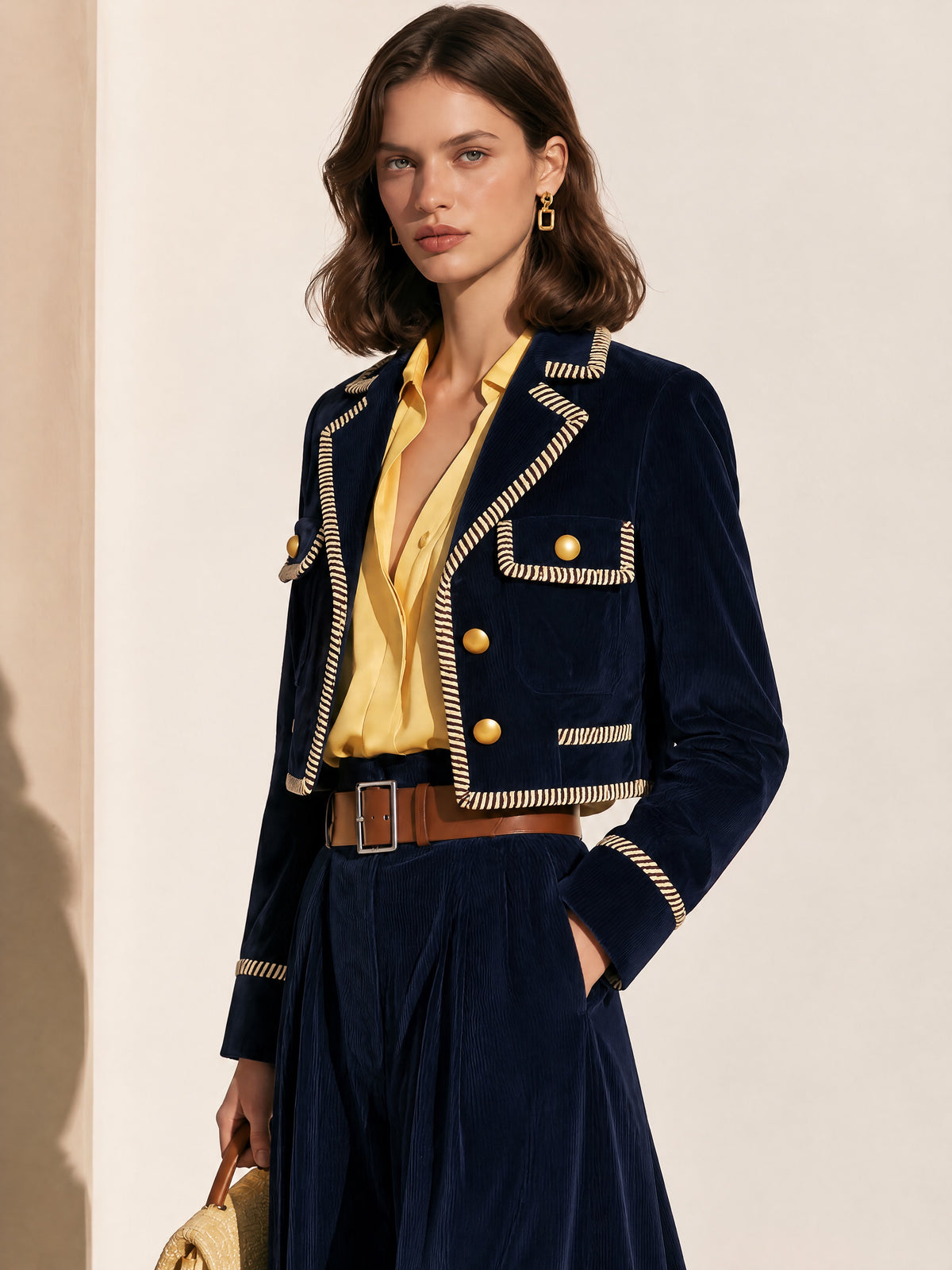 Navy Faux Suede Trimmed Blazer
