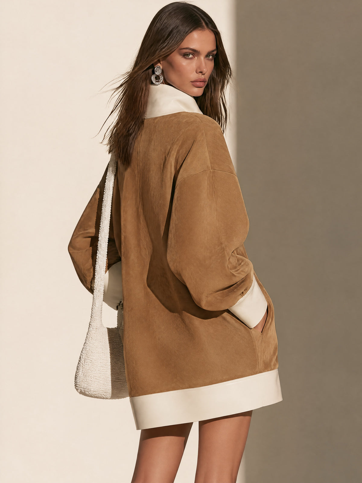 Suede-Effect Half-Zip Collar Mini Dress