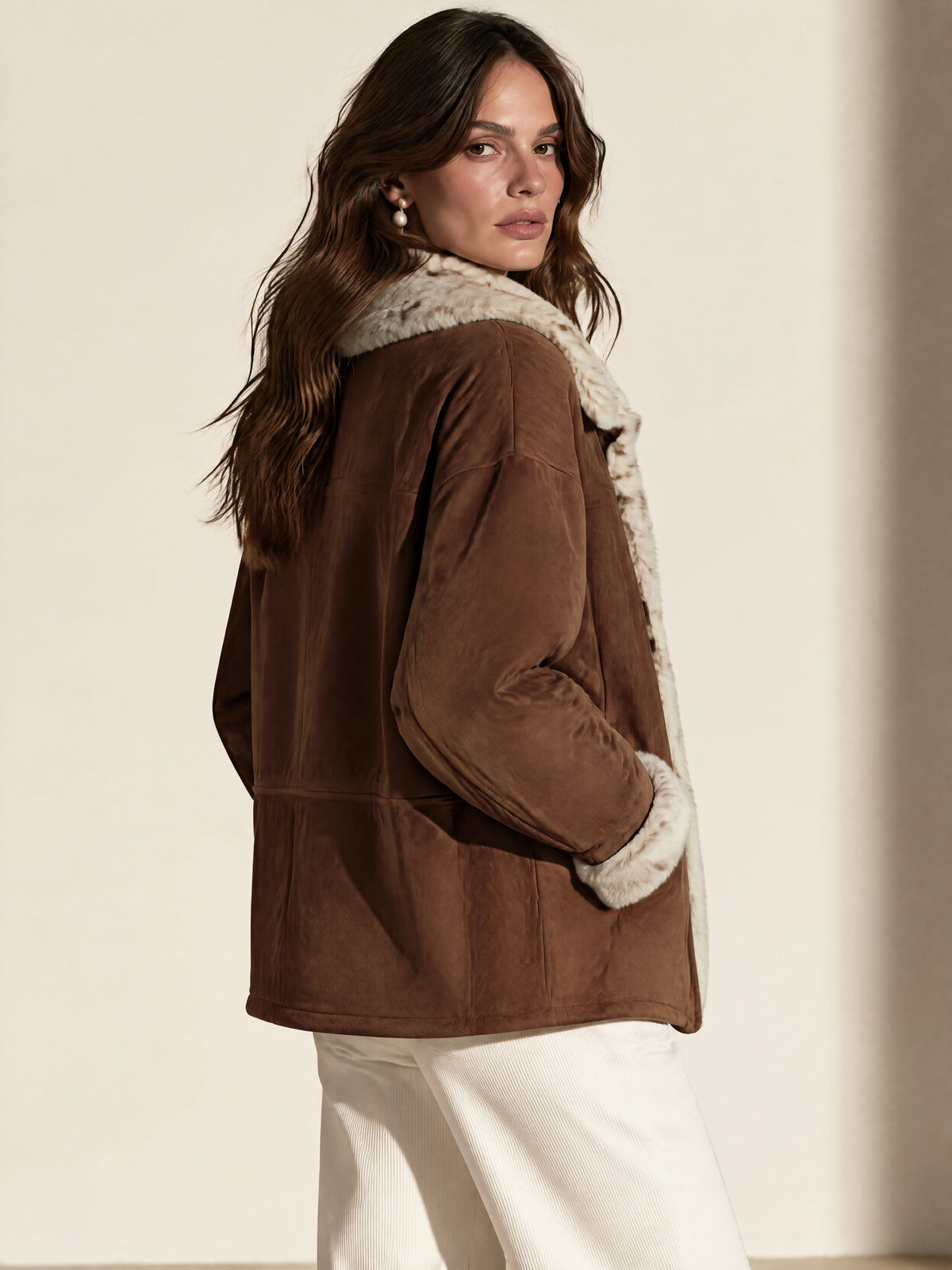 Faux Suede Spotted Fur Trim Jacket