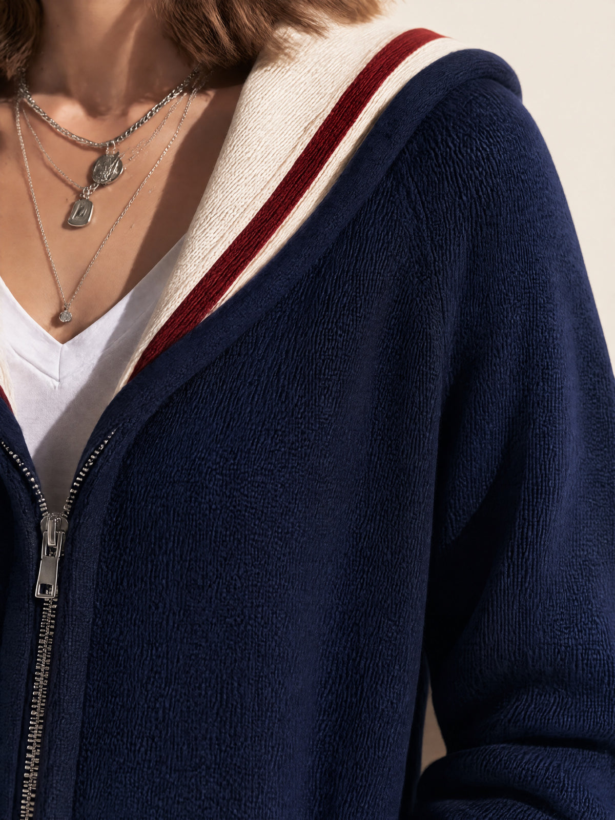 Navy Striped Sailor Collar Zip Knit Cardigan