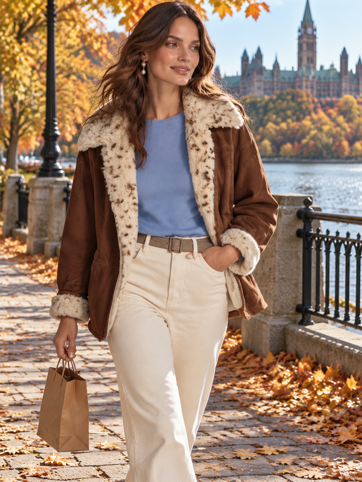 Faux Suede Spotted Fur Trim Jacket