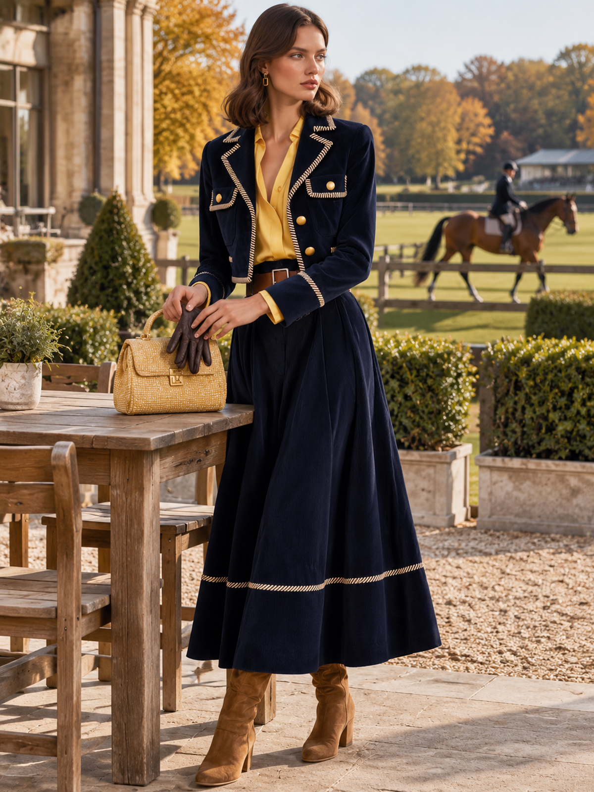 Navy Faux Suede Trimmed Blazer