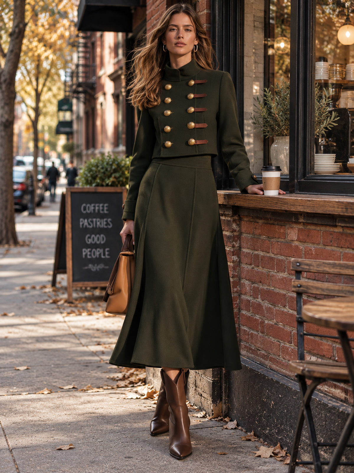 Dark Green Gold Buttons Jacket
