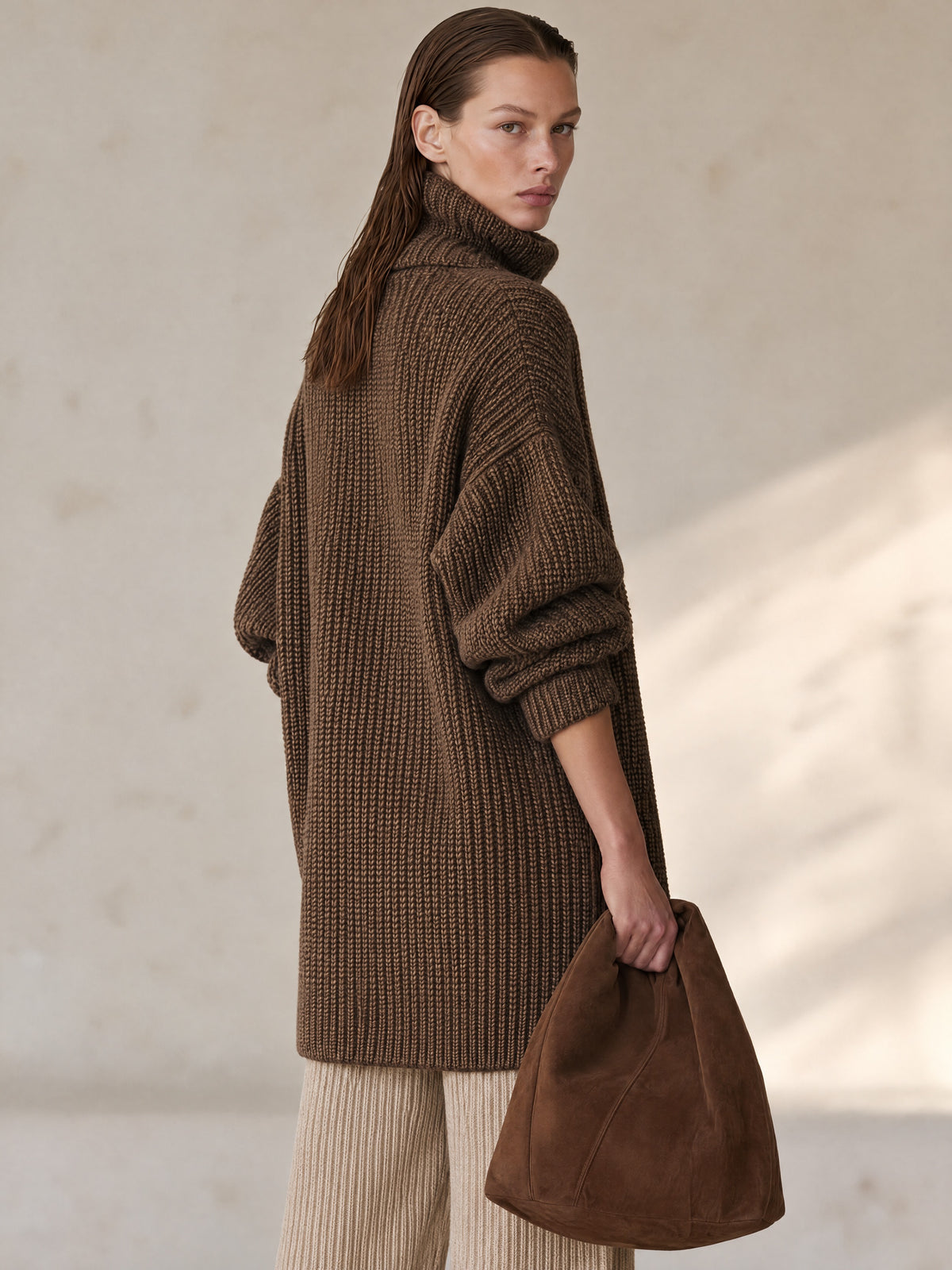 Coffee Brown Turtleneck Cardigan
