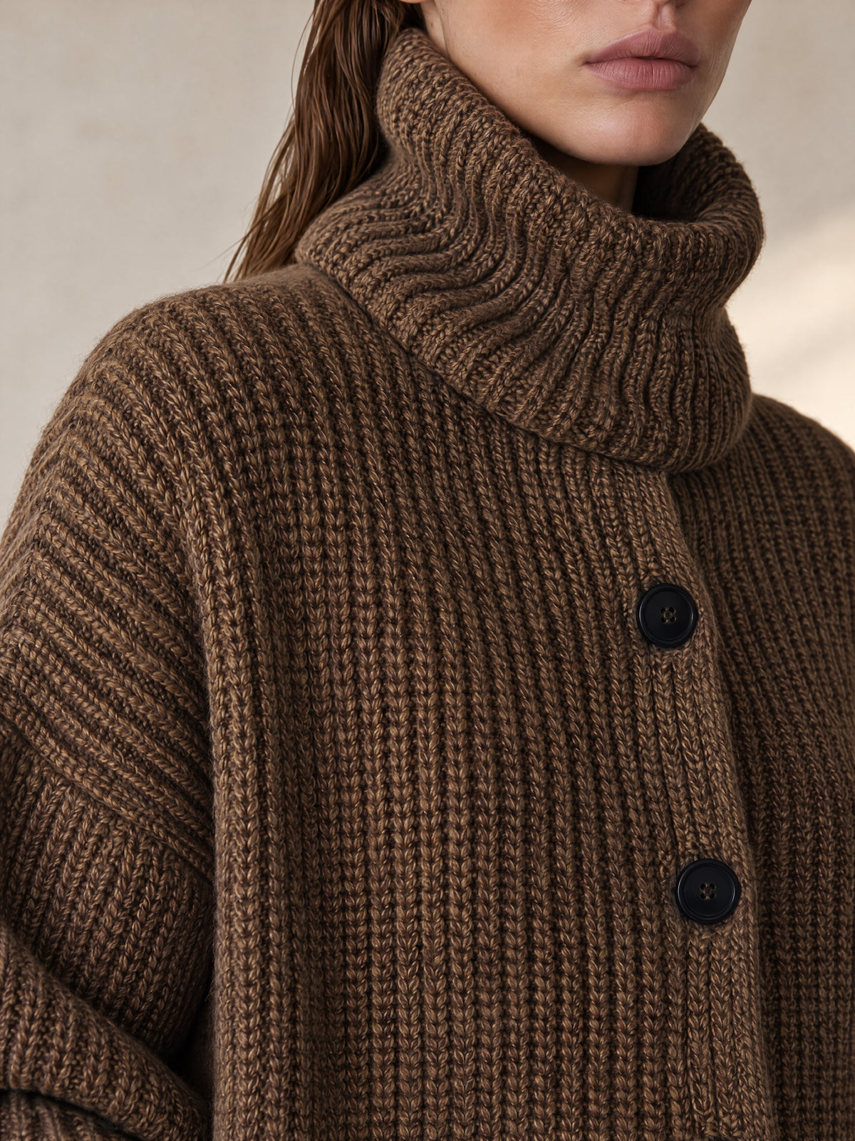 Coffee Brown Turtleneck Cardigan