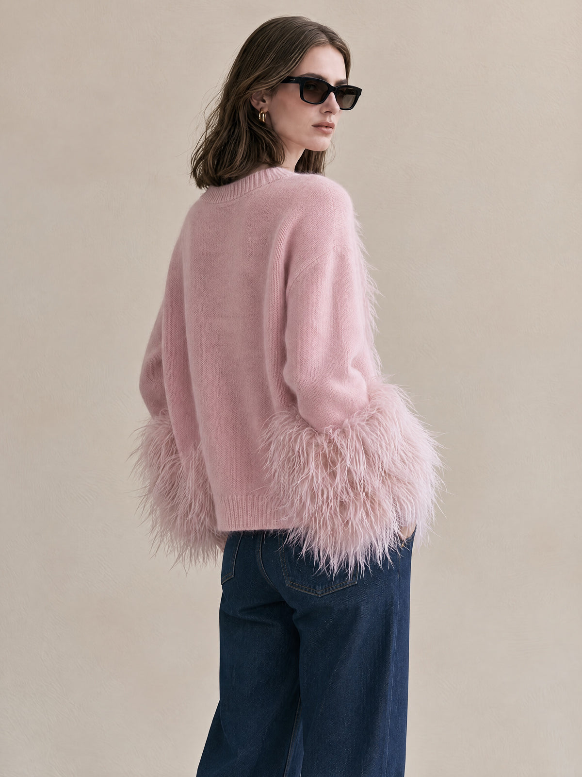 Light Pink Fuzzy Trim Knit Cardigan
