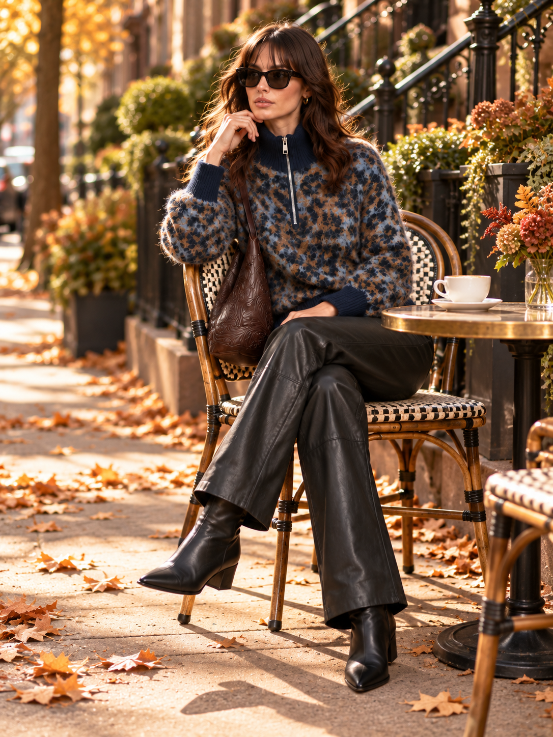 Navy Leopard Jacquard Half-Zip Sweater