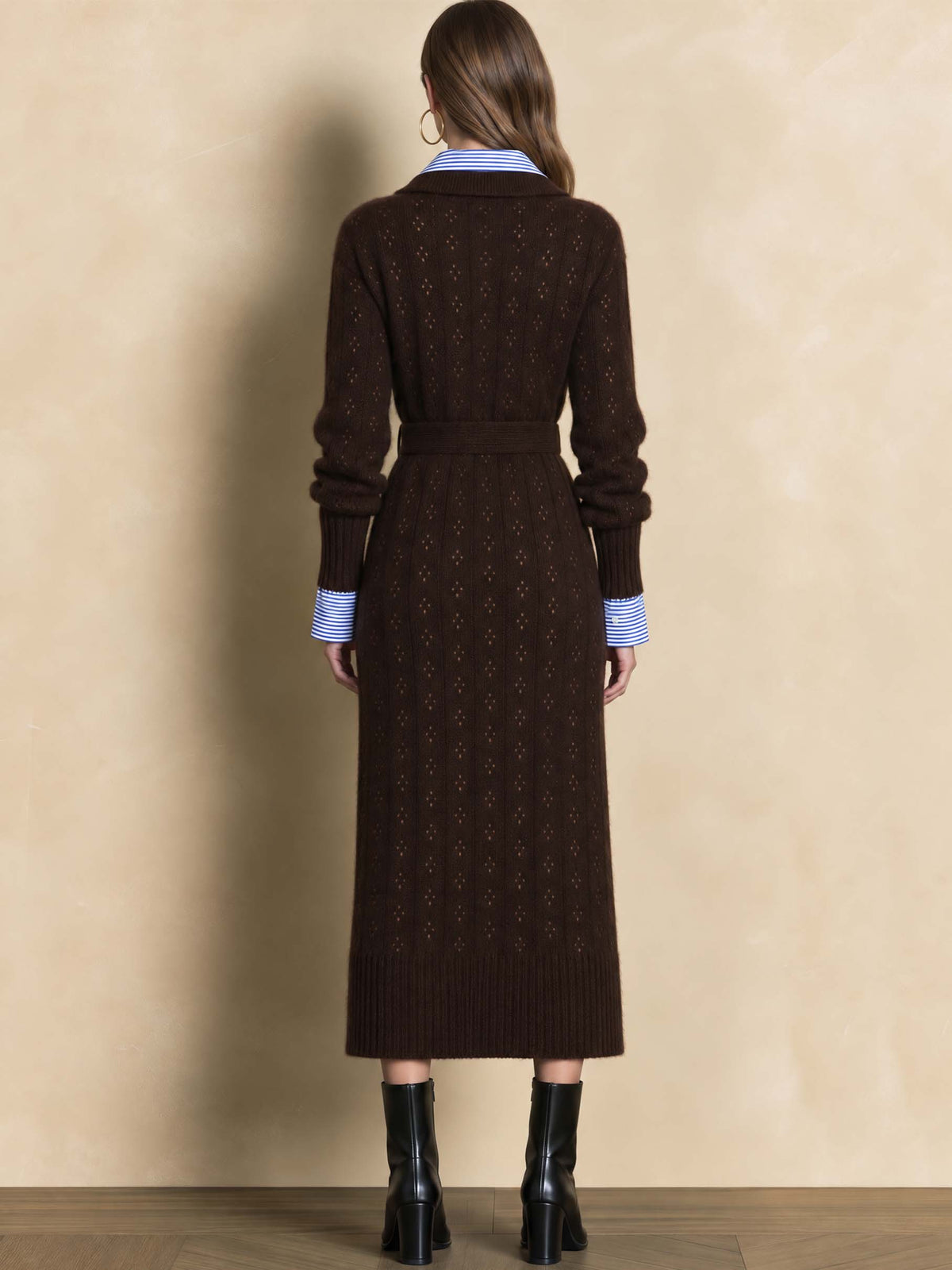 Faux Two-Piece Pointelle Knit Midi Dress