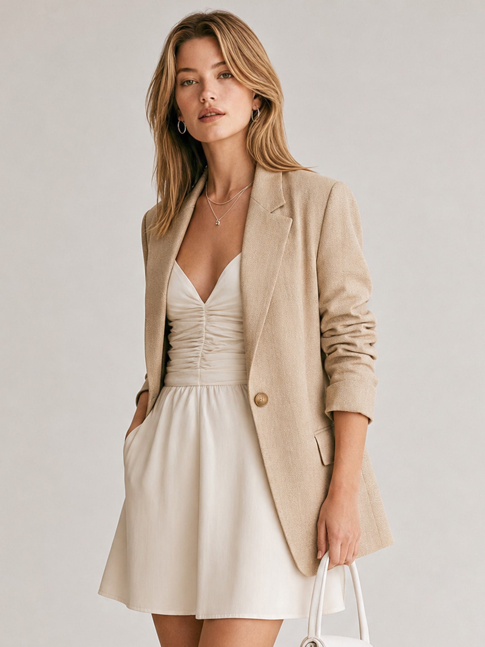 Elegant Sophisticated Khaki Suit Jacket