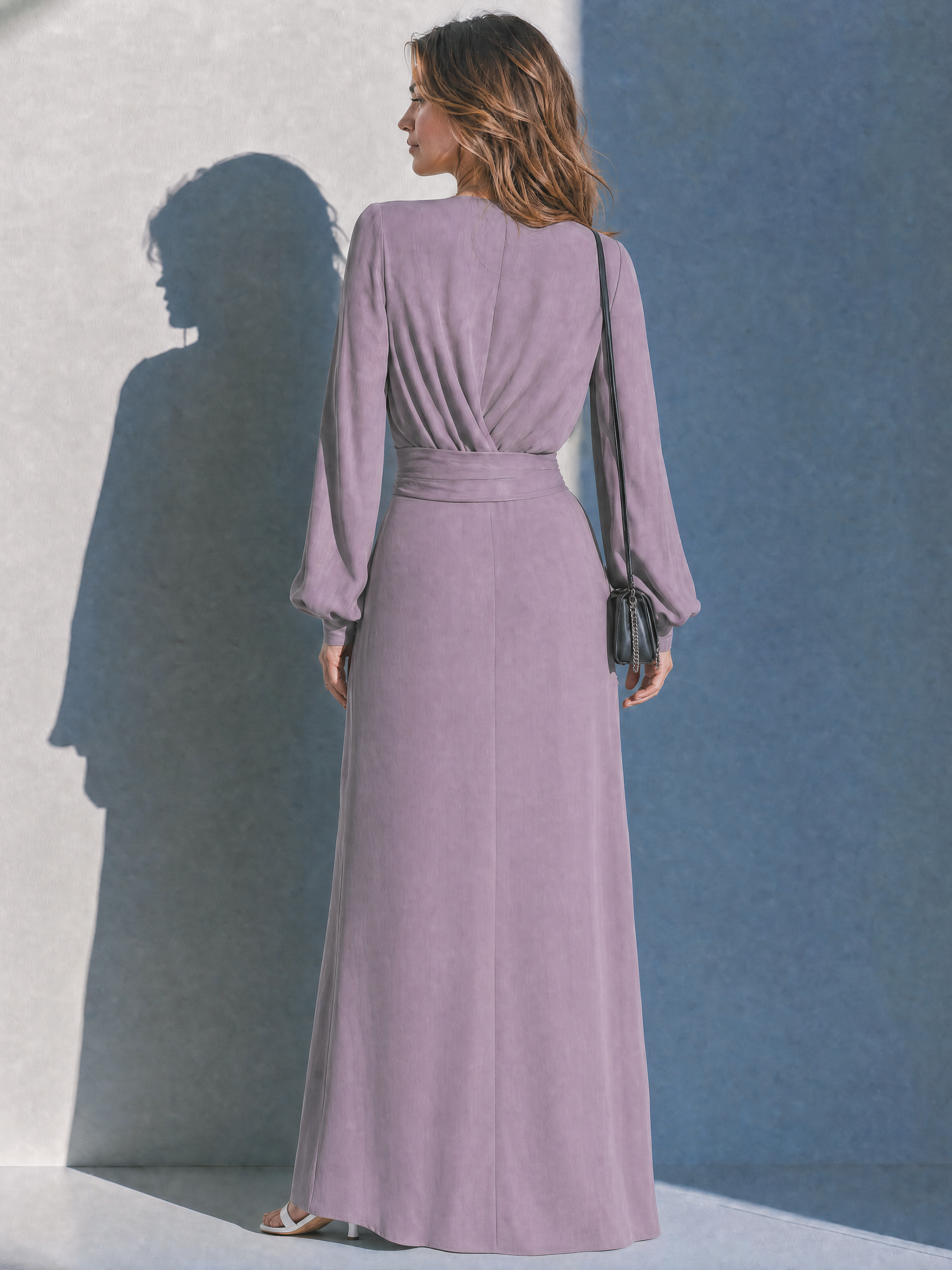 Elegant Dusty Lavender Draped Maxi Dress