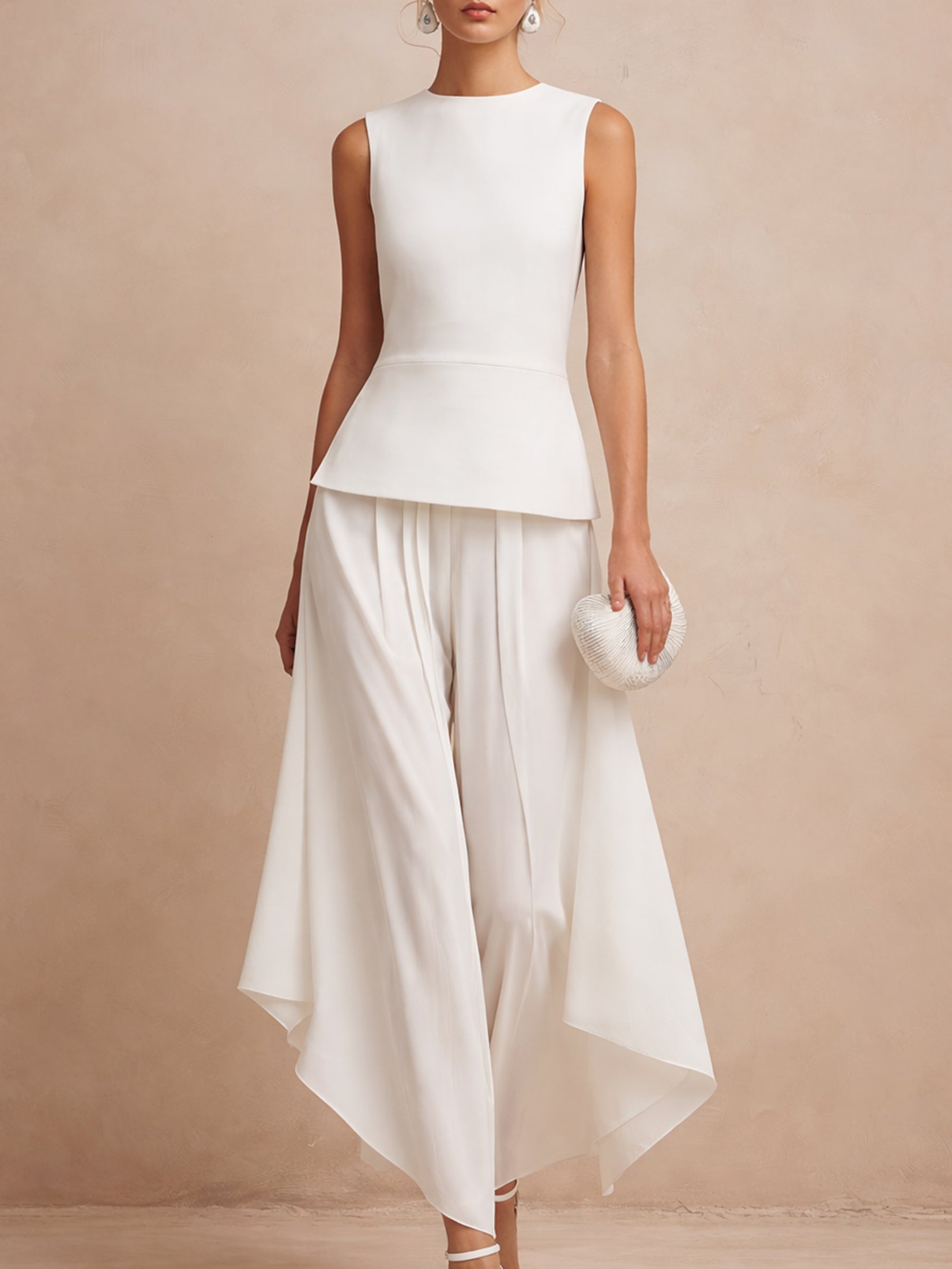 Ensemble chemisier sans manches et pantalon large en mousseline Liserie