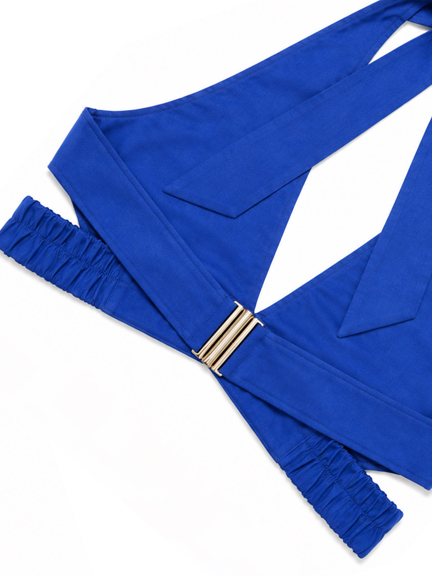 Liserie Cobalt Blue Linen Halter Crop Top & High-Waisted Wide Leg Pants Set