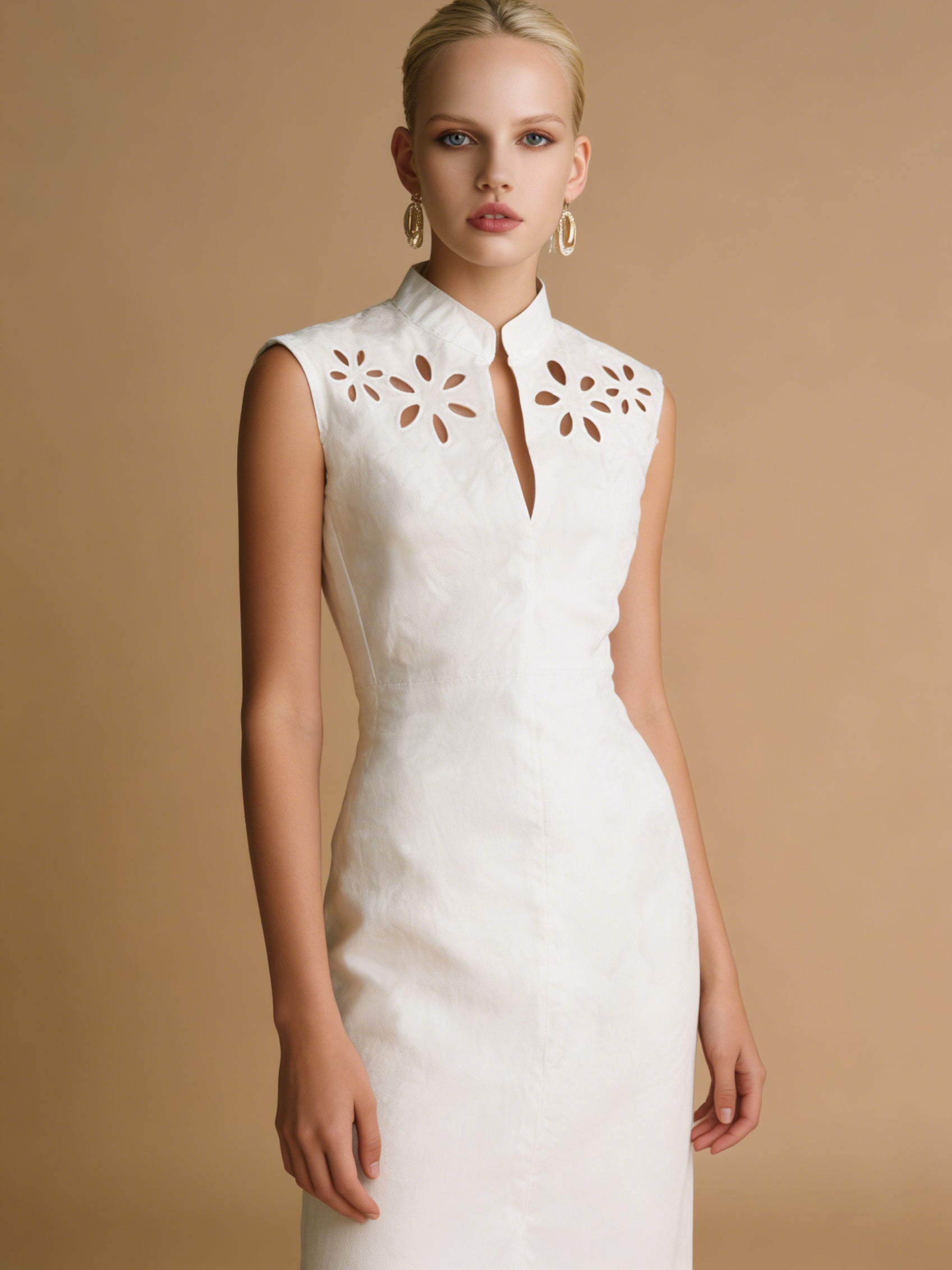 Robe midi élégante fendue sur le devant en coton et lin Liserie