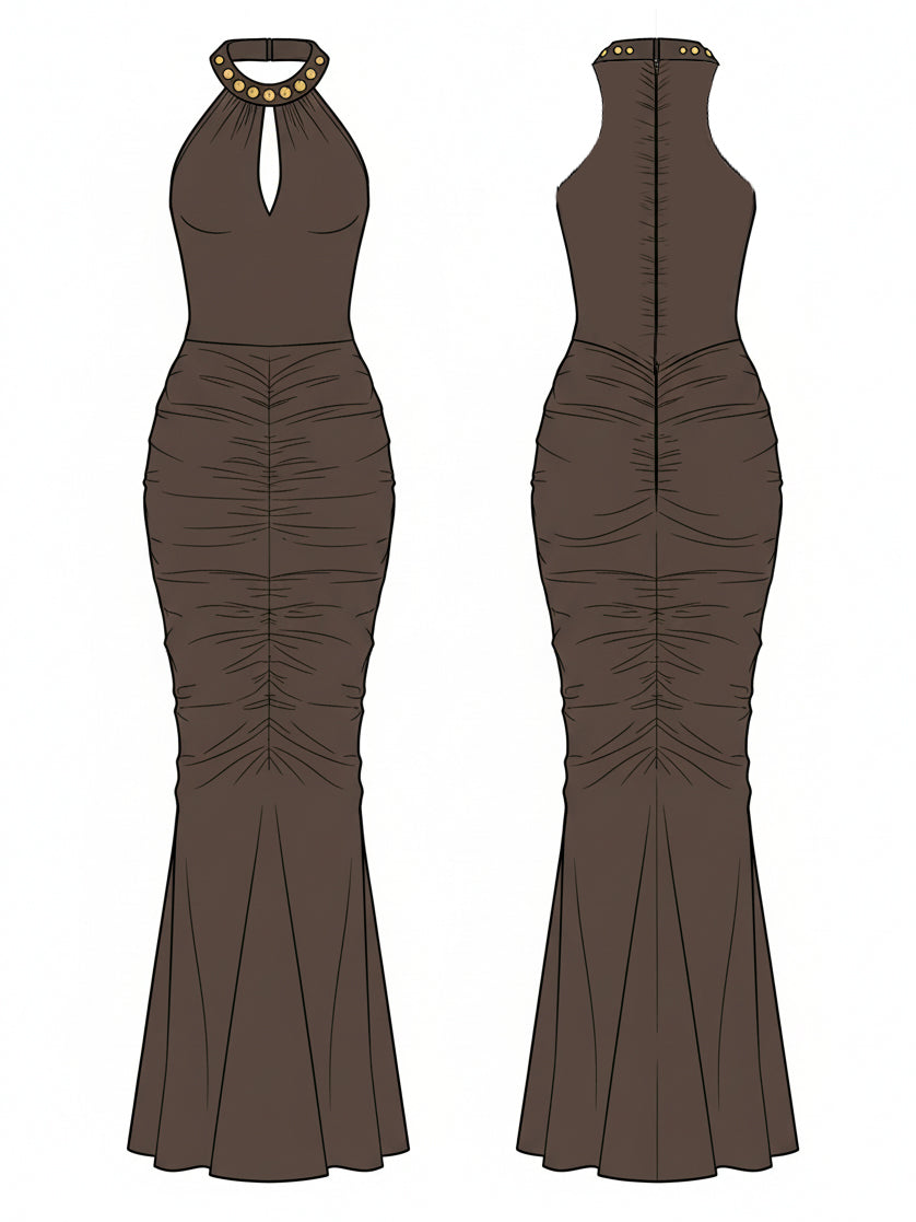 Robe de soirée Mixi extensible à découpes et dos nu Liserie