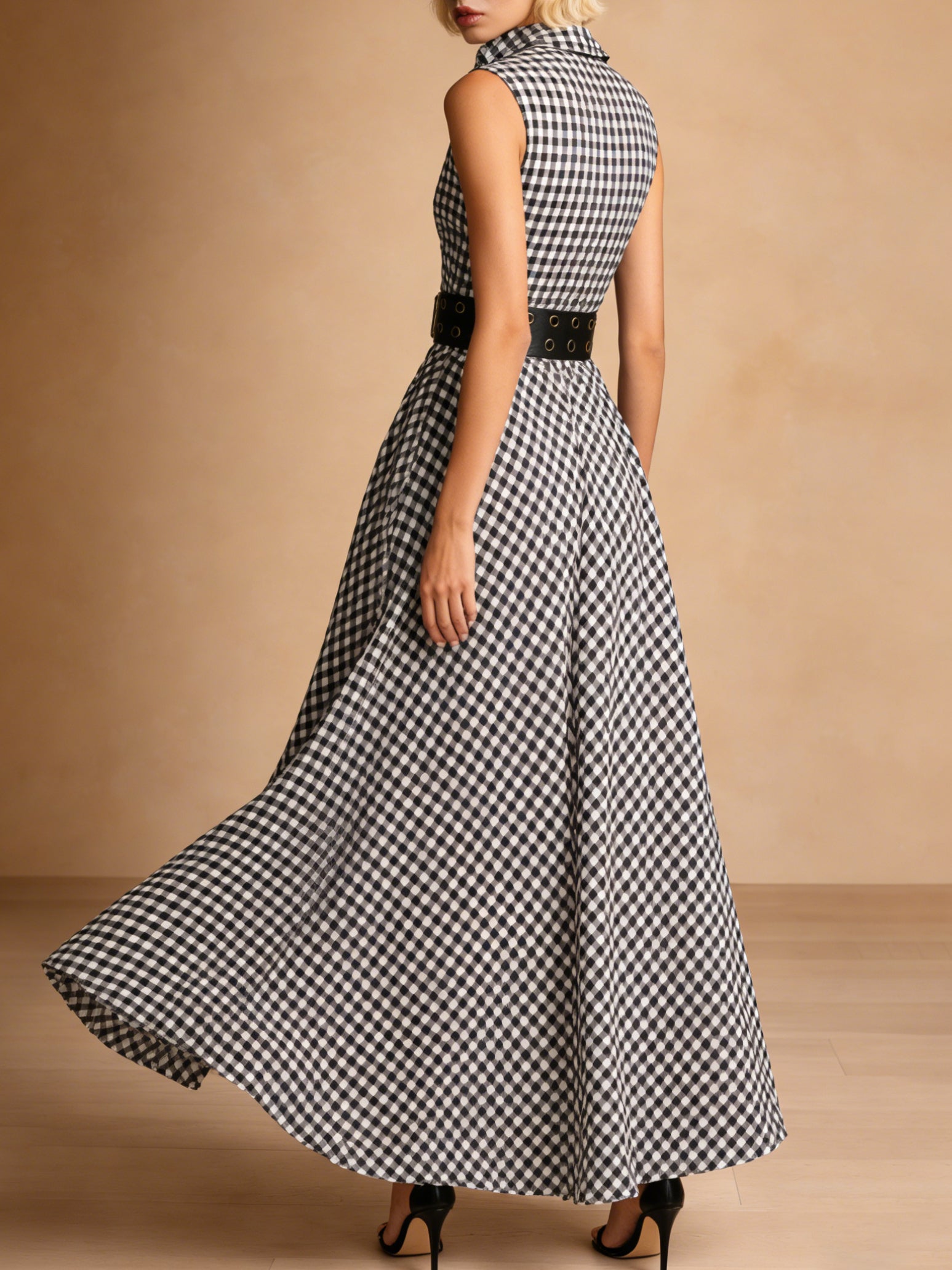 Liserie Tailored Gingham Belted A-Line Occasion Maxi Dress