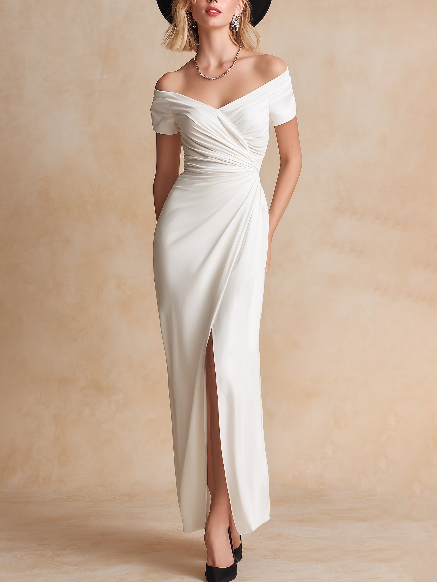 Robe longue habillée Liserie Soft Stretch à épaules dénudées et fente sur le devant