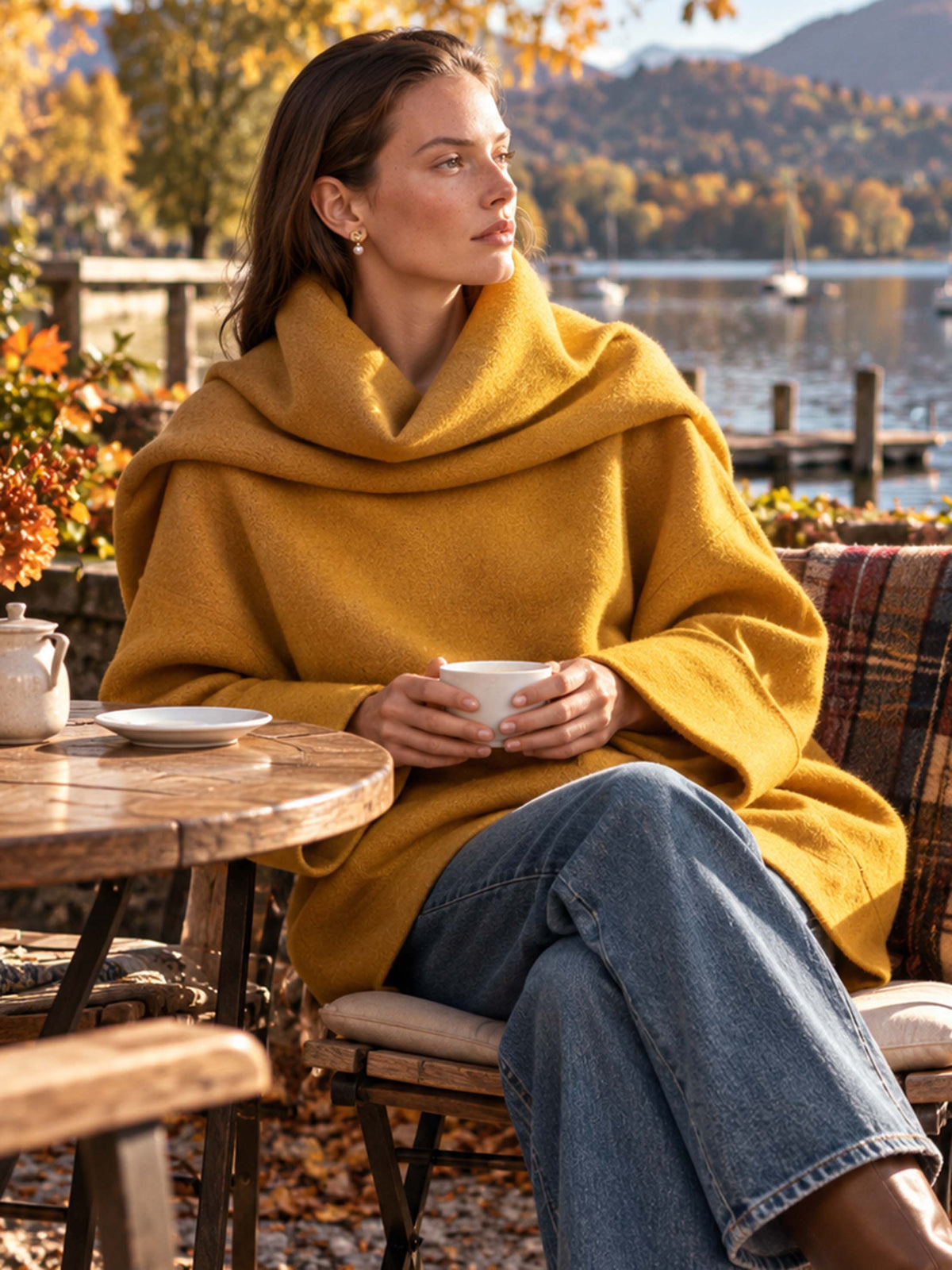 Mustard Wrap Collar Top