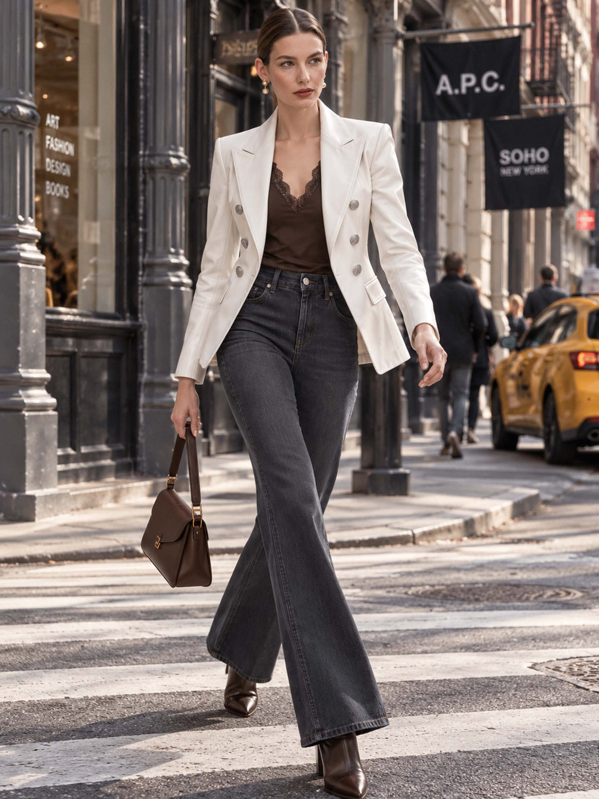 Dark Charcoal High Waist Flared Denim Trousers