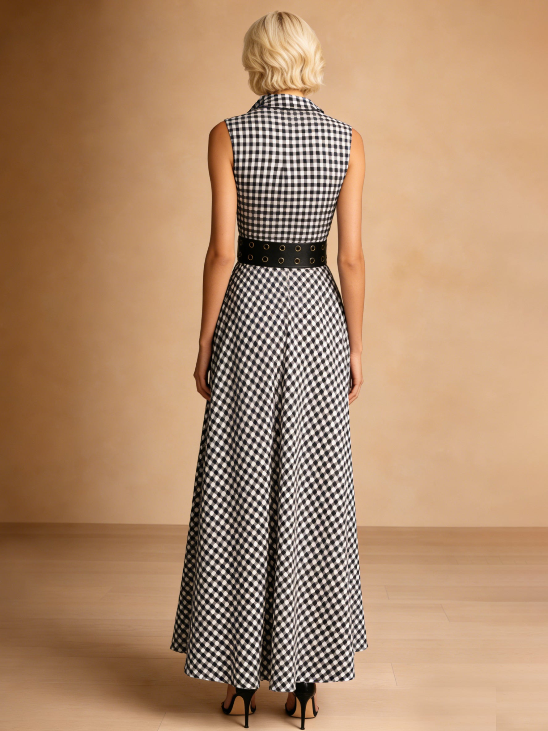 Liserie Tailored Gingham Belted A-Line Occasion Maxi Dress
