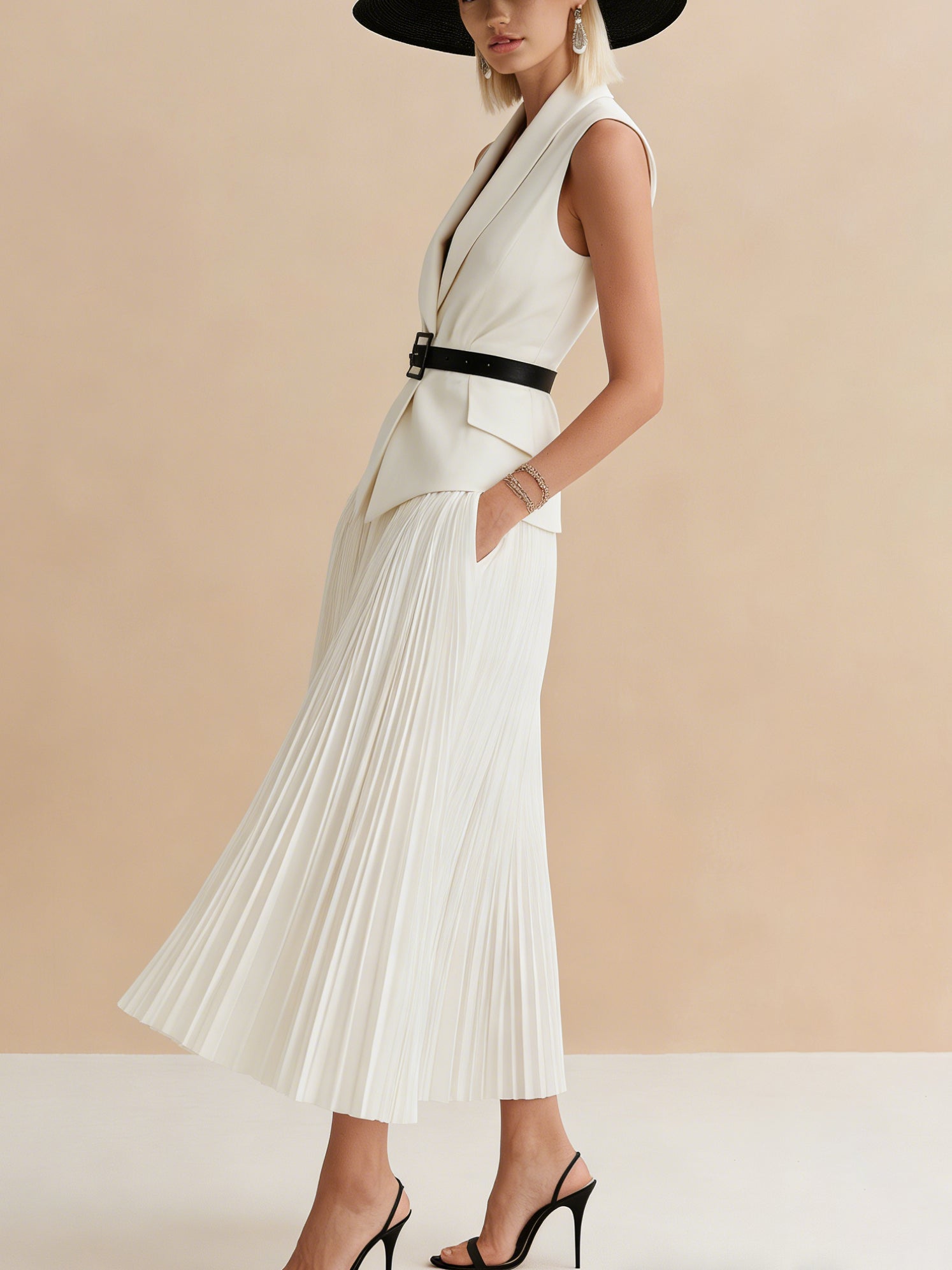 Ensemble blazer élégant Liserie, gilet et jupe tailleur, pour occasions spéciales