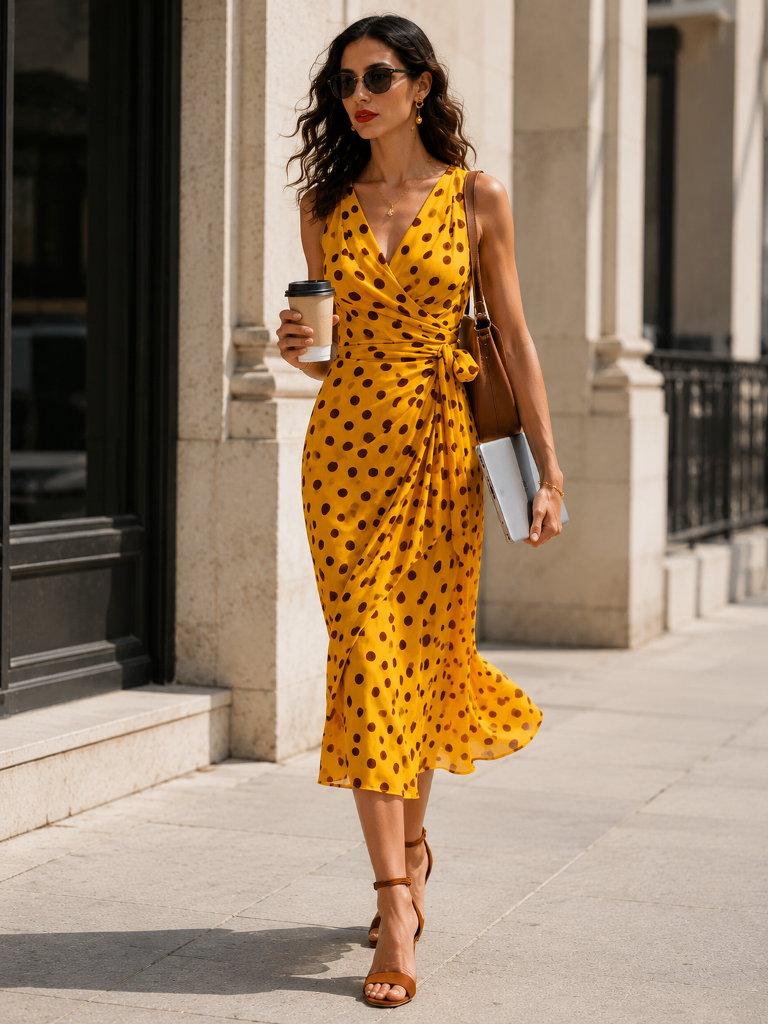 Liserie Vintage Polka Dot Wrap Midi Dress