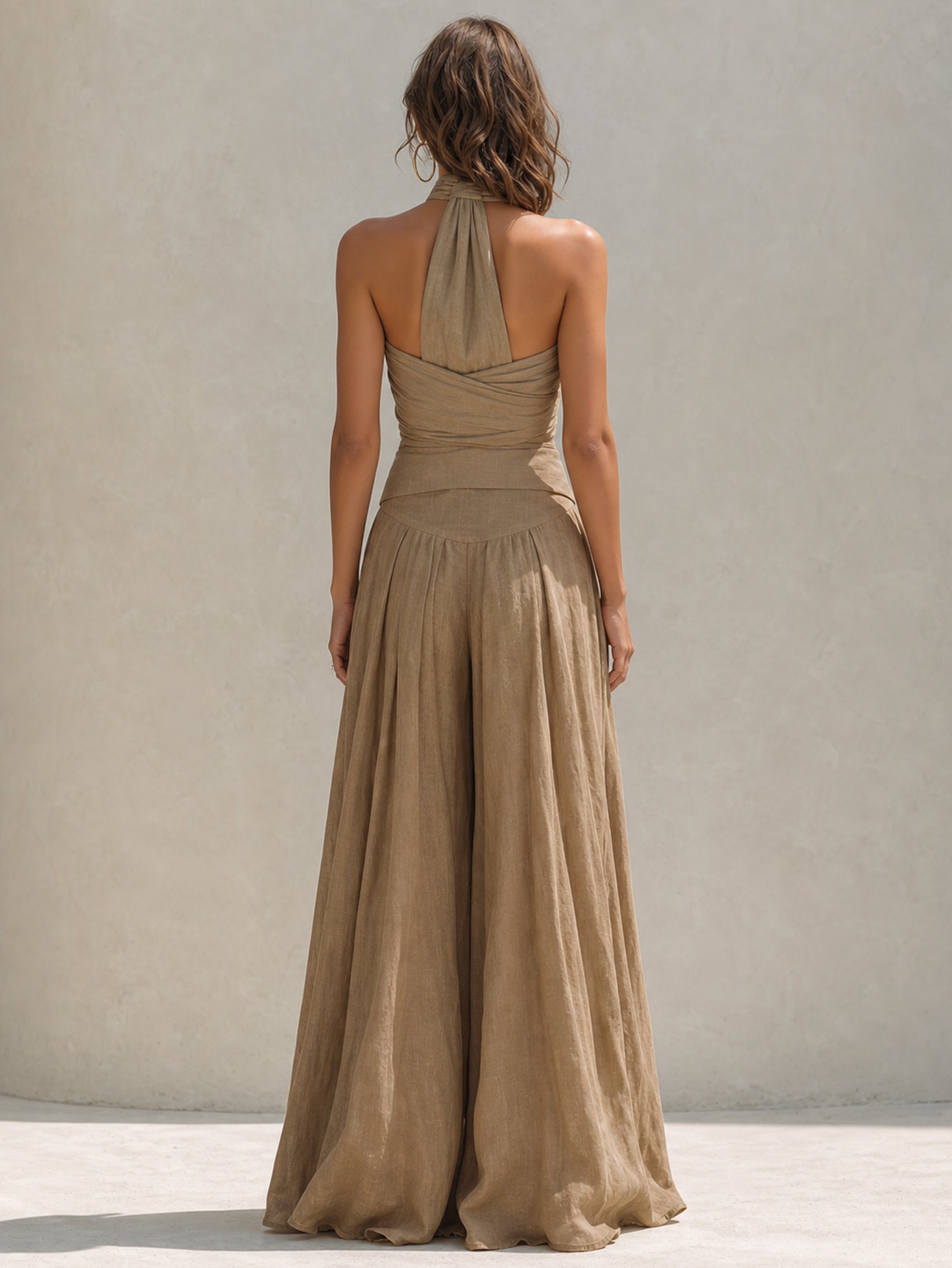 Light Brown Linen Halter-neck Set