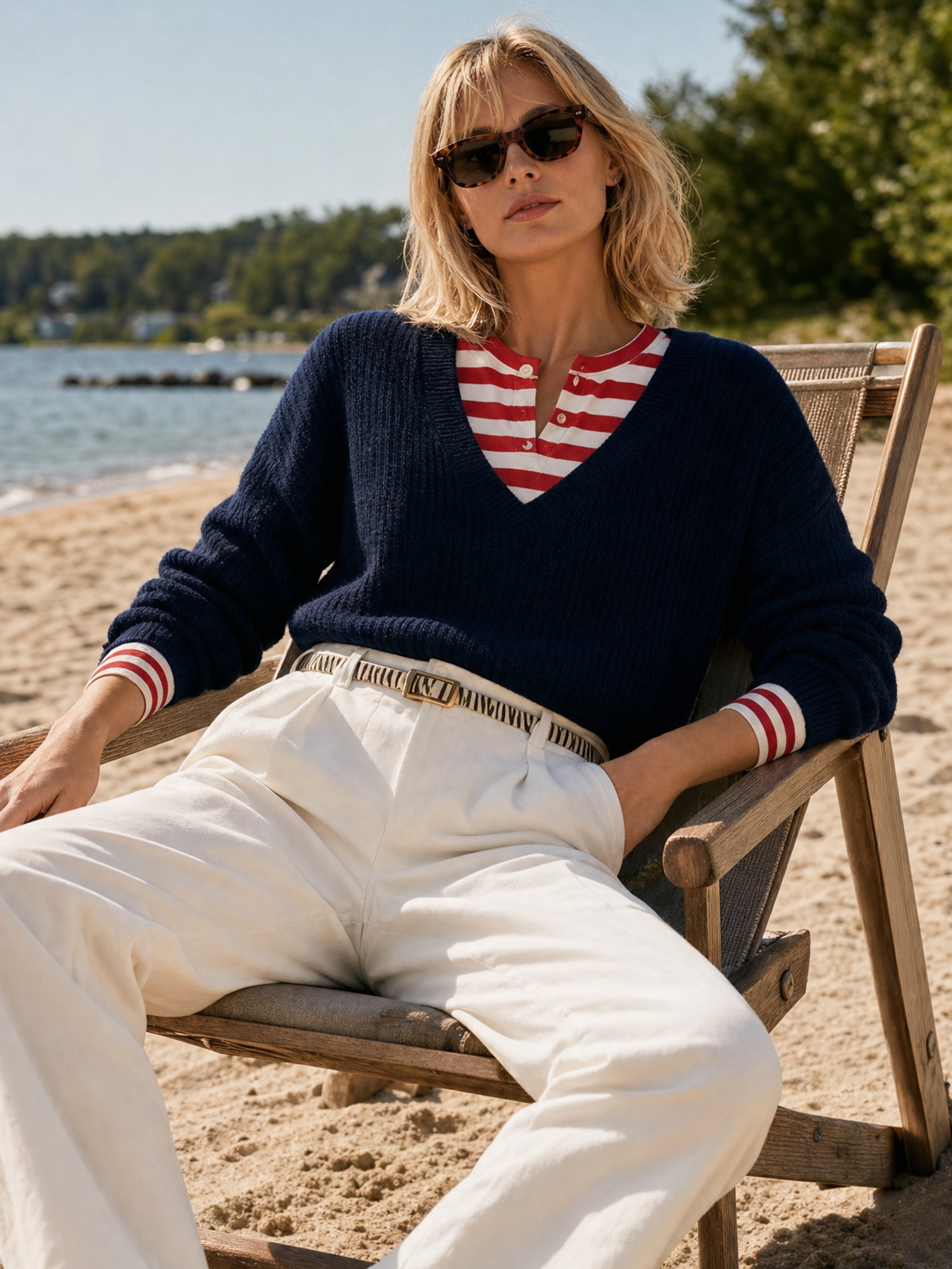 V‑Neck Faux Two‑Piece Knit Sweater