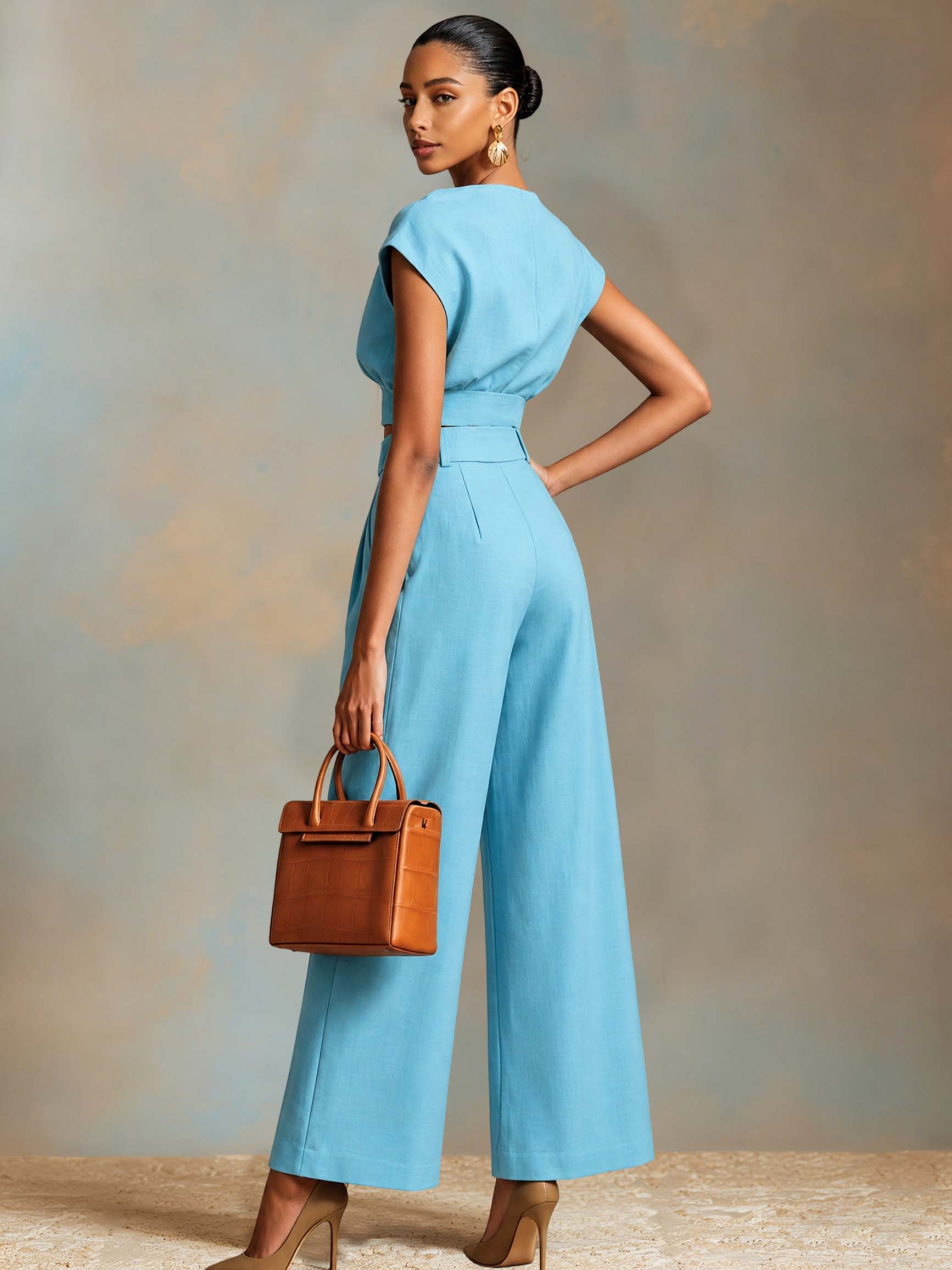 Liserie Light Blue Linen Two-Piece Co-Ord With Statement Buttons