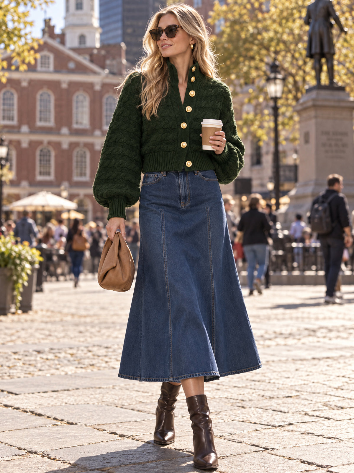 Cable Knit High Collar Cropped Cardigan Knitwear