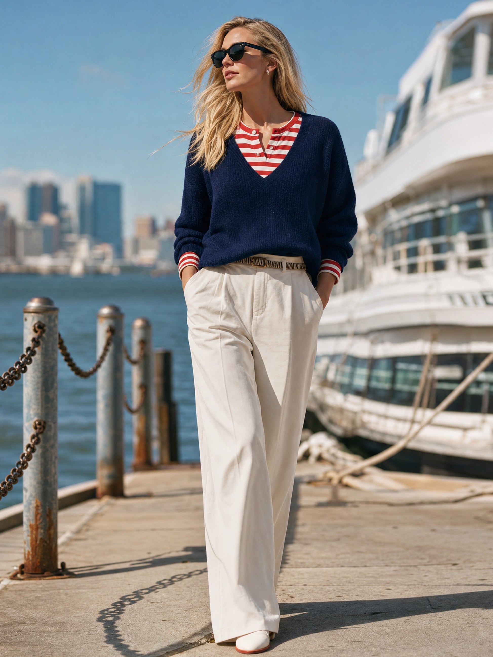 V‑Neck Faux Two‑Piece Knit Sweater