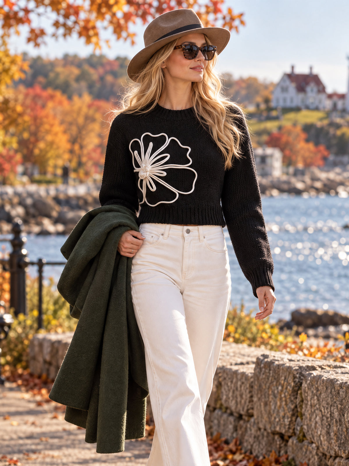 Flower Applique Long Sleeve Knit Top