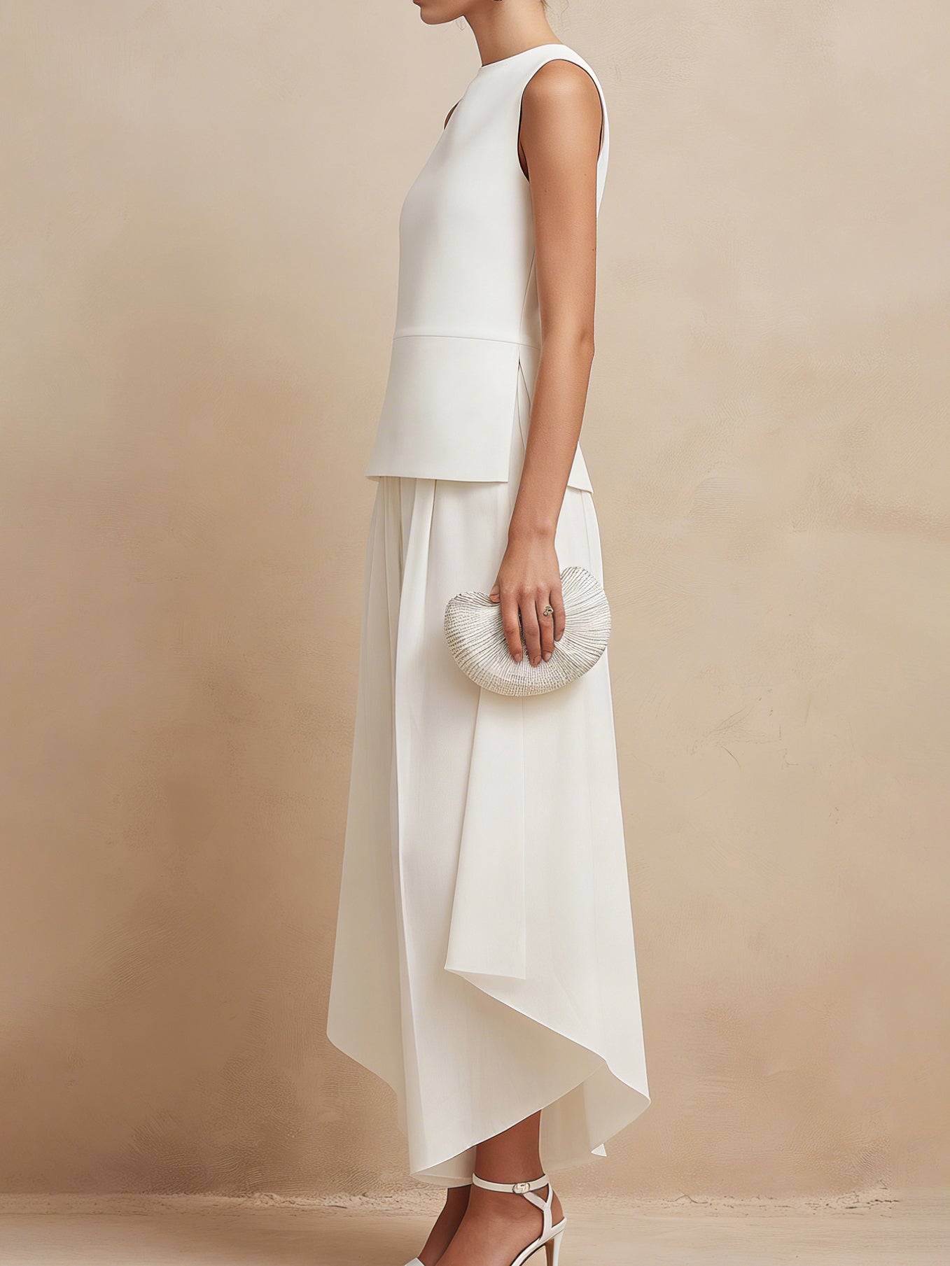 Ensemble chemisier sans manches et pantalon large en mousseline Liserie