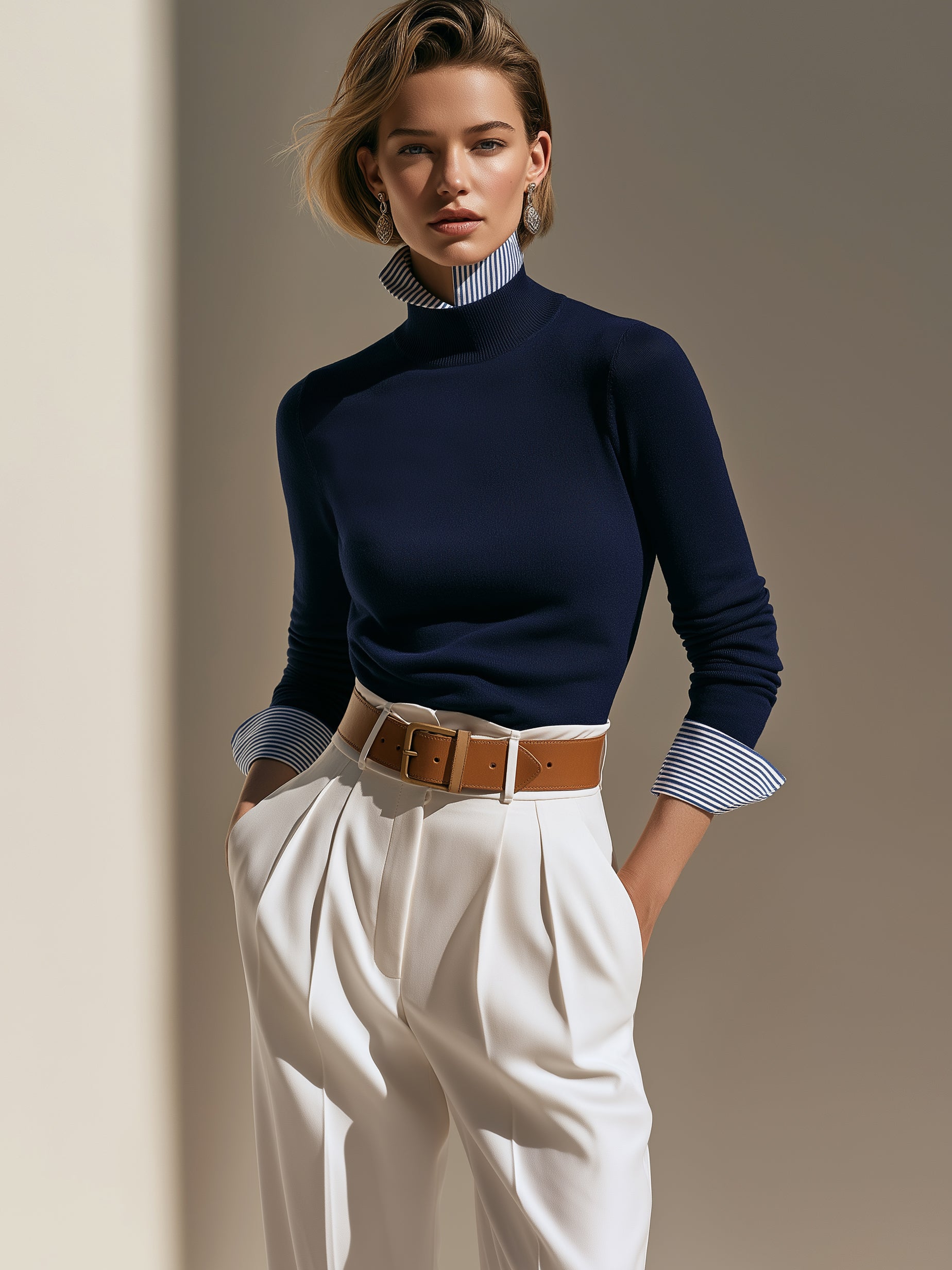 Mock‑Neck Faux‑Layer Knit Sweater