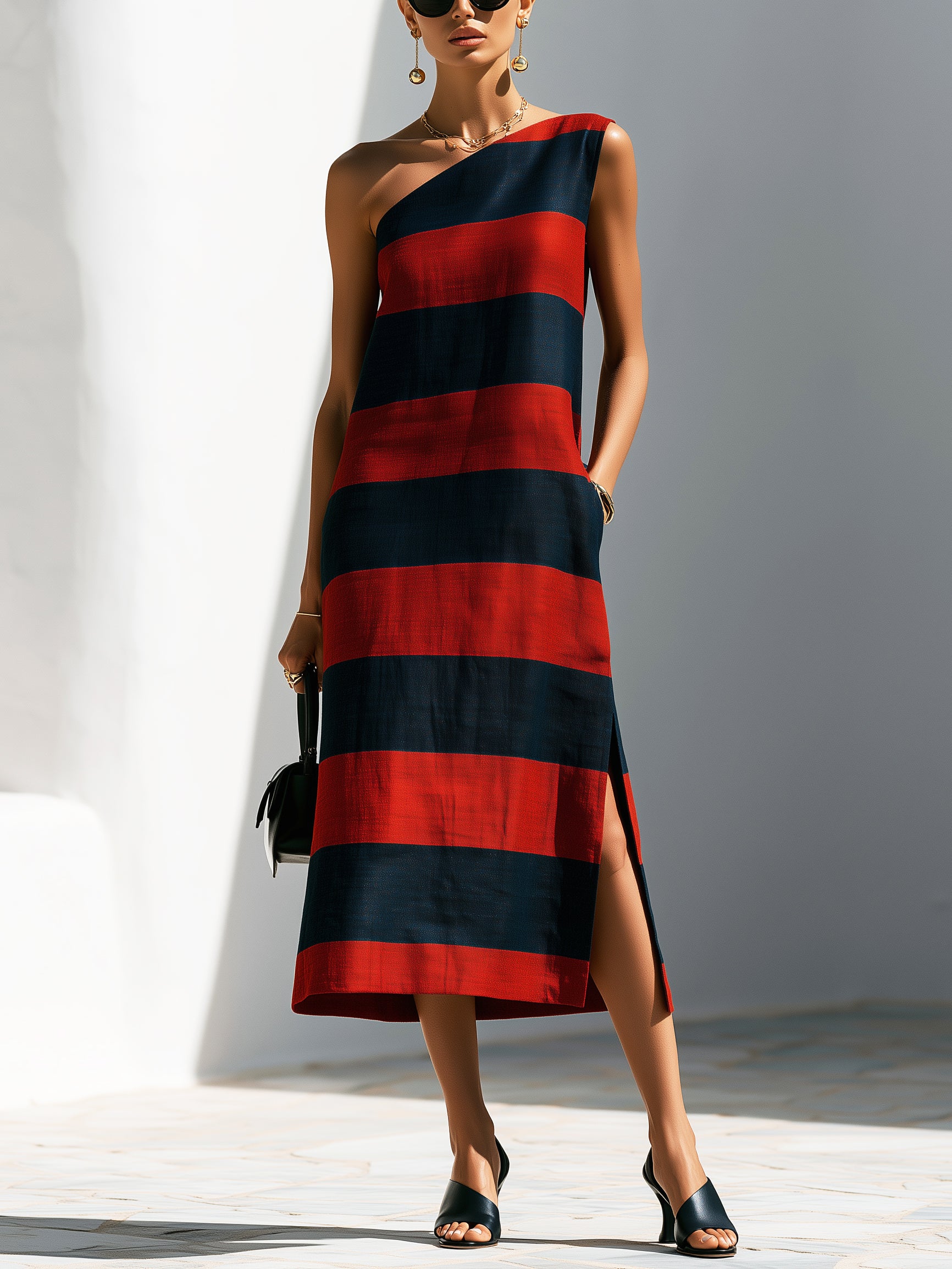 Striped One-Shoulder Dress | A Blend Of Minimalist Modernity And Resort Vibes