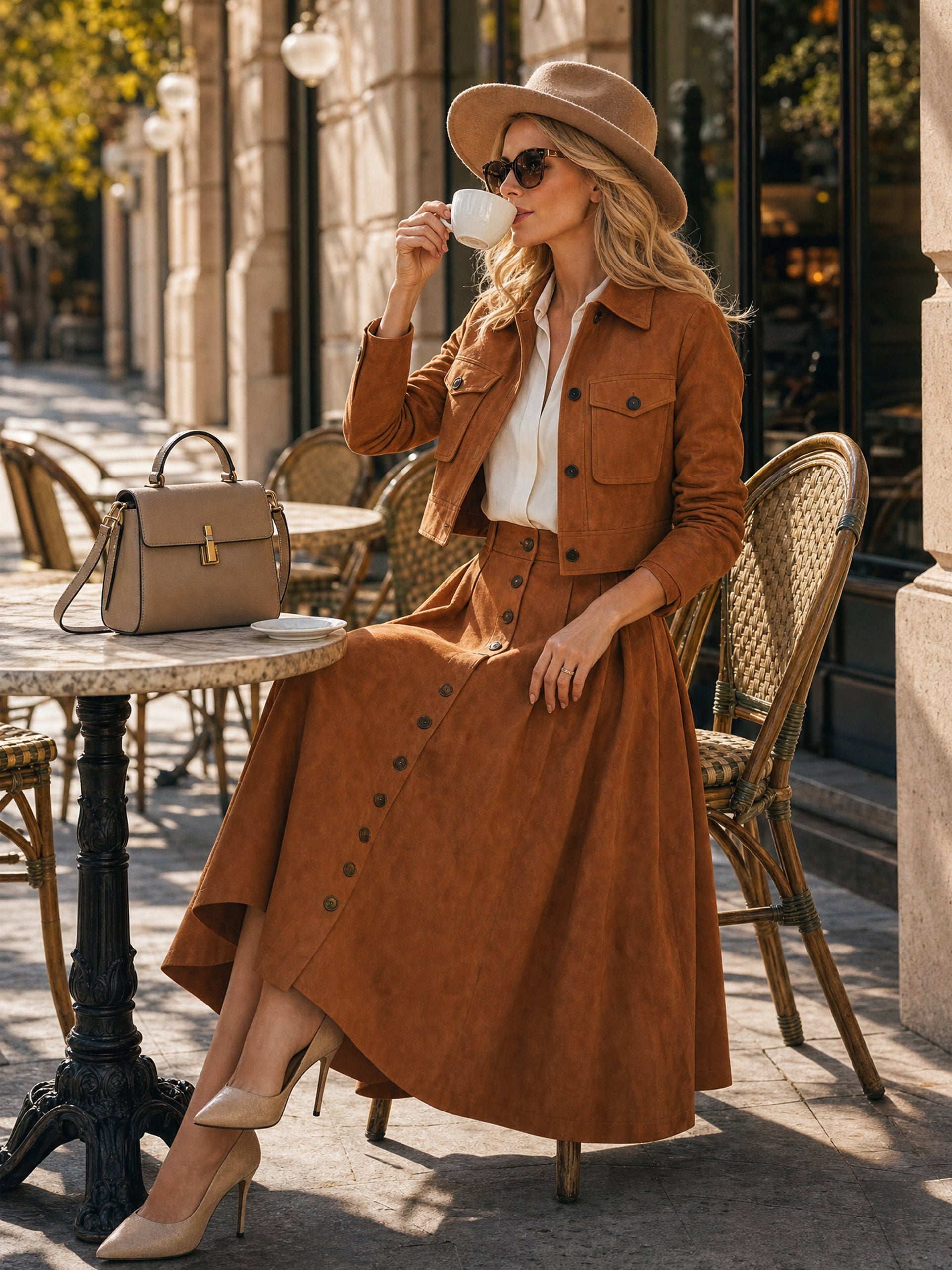 Camel Suede Cropped Vintage Jacket Outerwear
