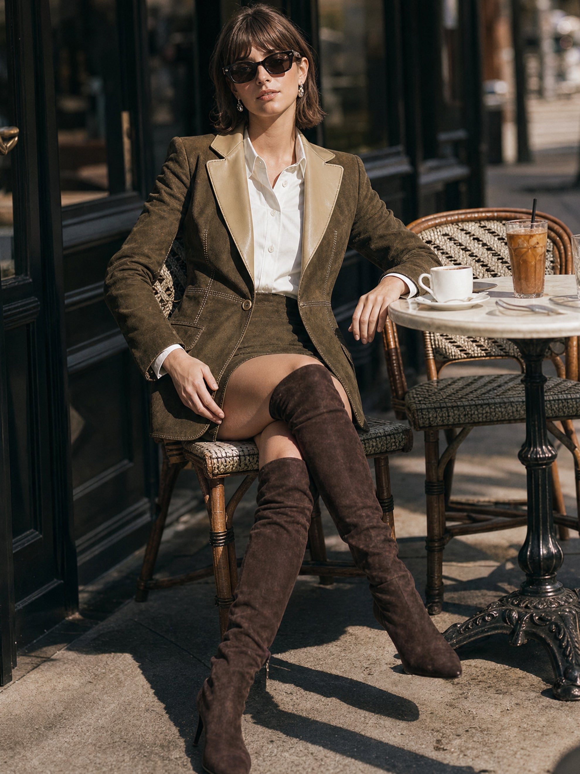 Contrast Collar Suede Lapel Tailored Blazer