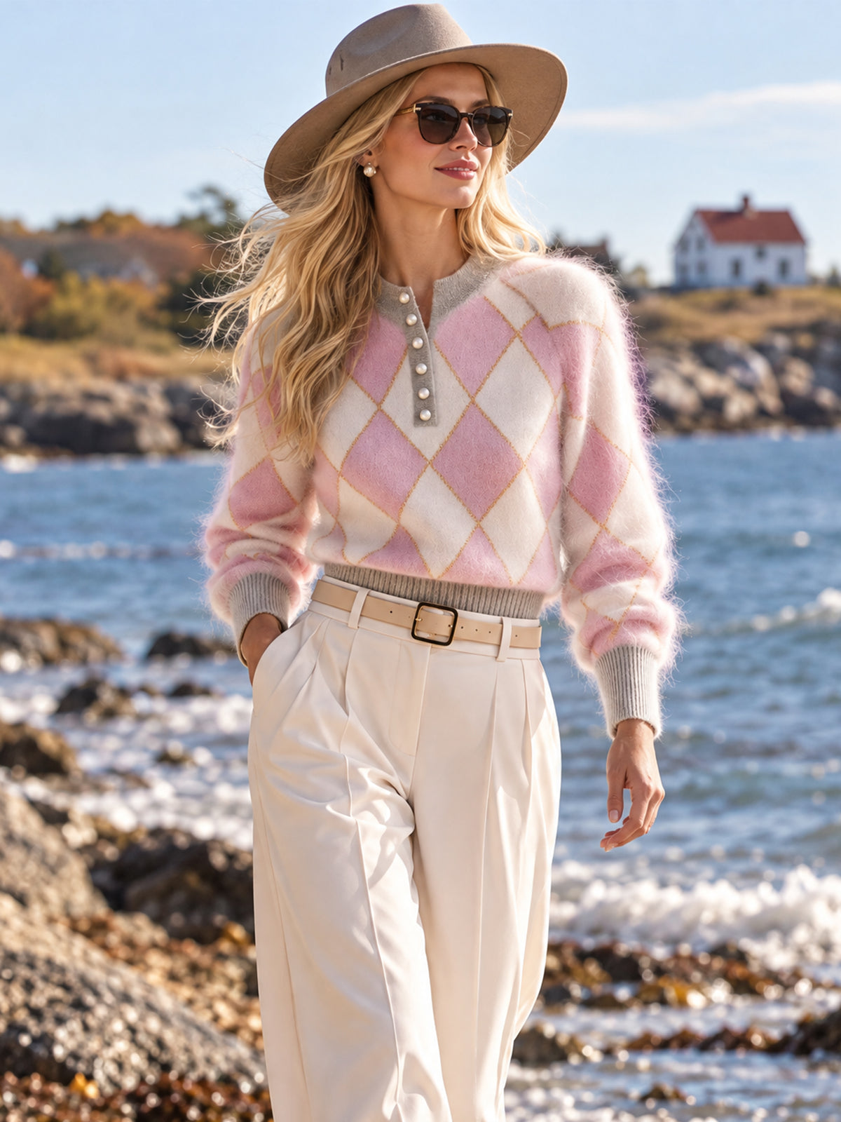 Argyle Mohair Blend Sweater Knitwear