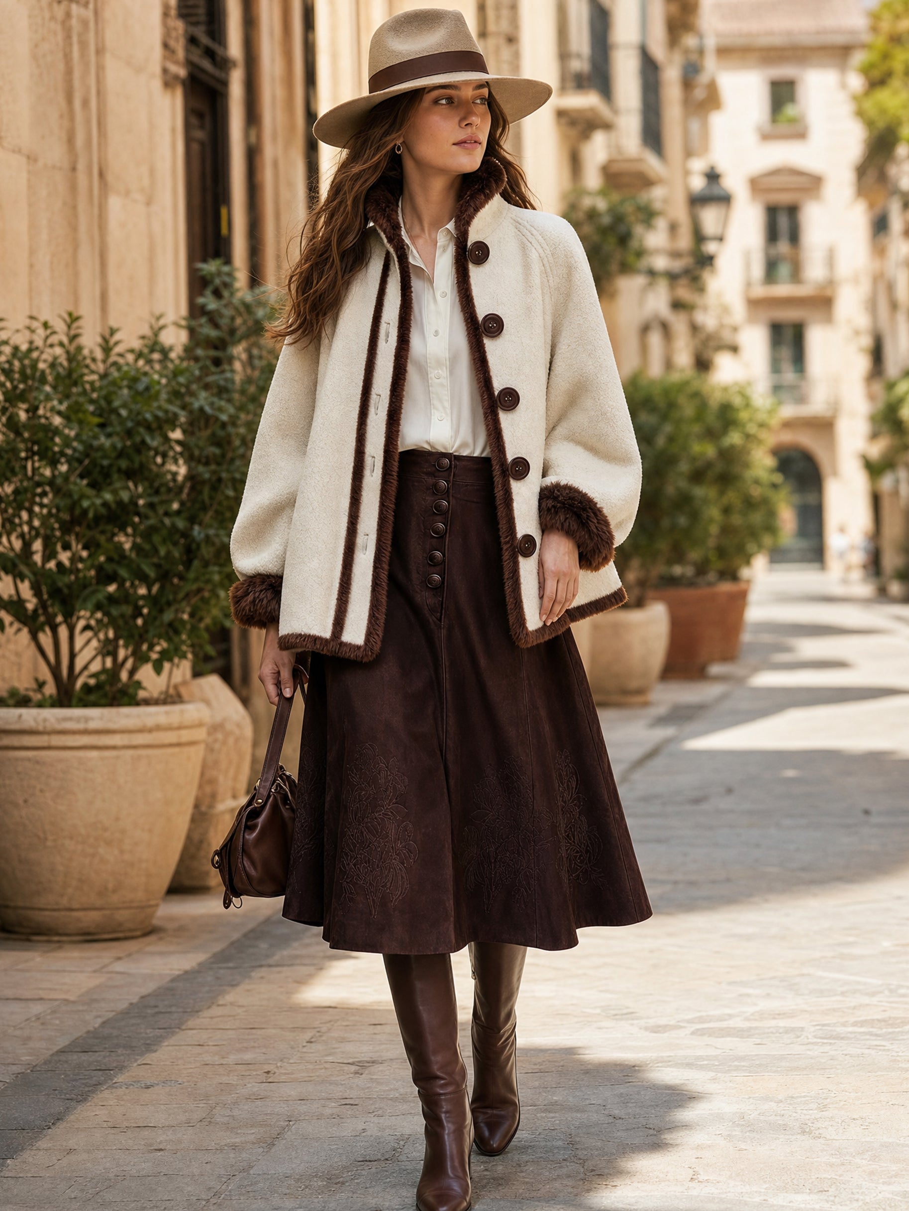 Faux‑Shearling Contrast Fur‑Trim Stand‑Collar Coat Outerwear